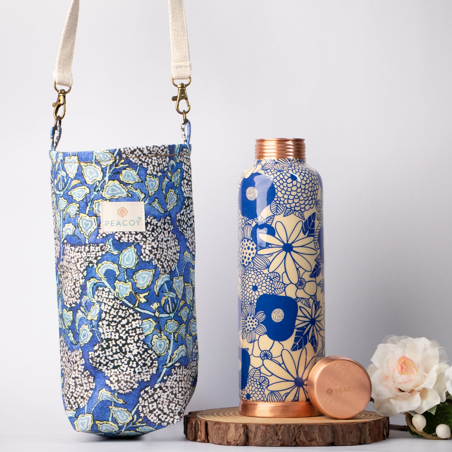 Continental blue flora | 100% Pure Copper Bottle|950 ml | Peacoy
