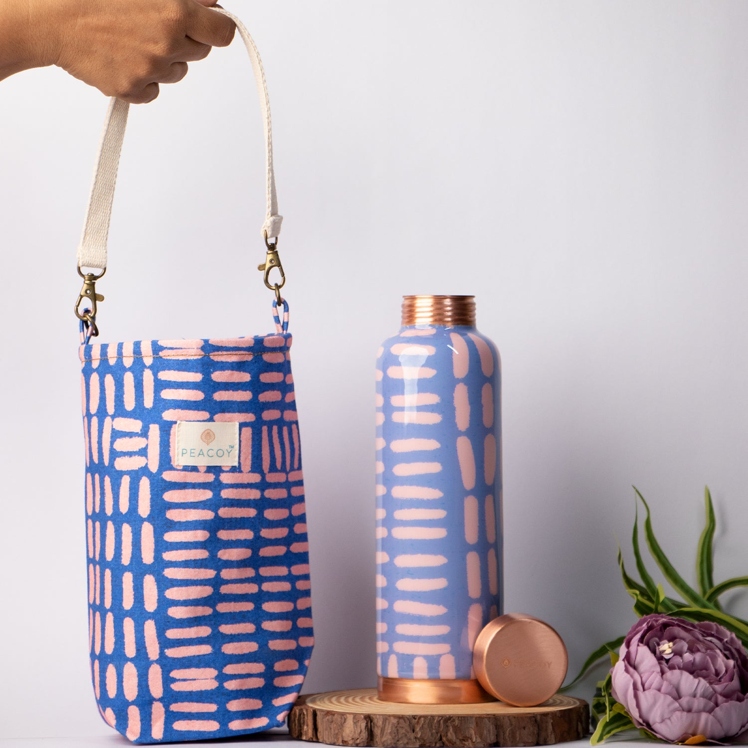 Geometric Blue Boho | 100% Pure Copper Bottle|950 ml | Peacoy
