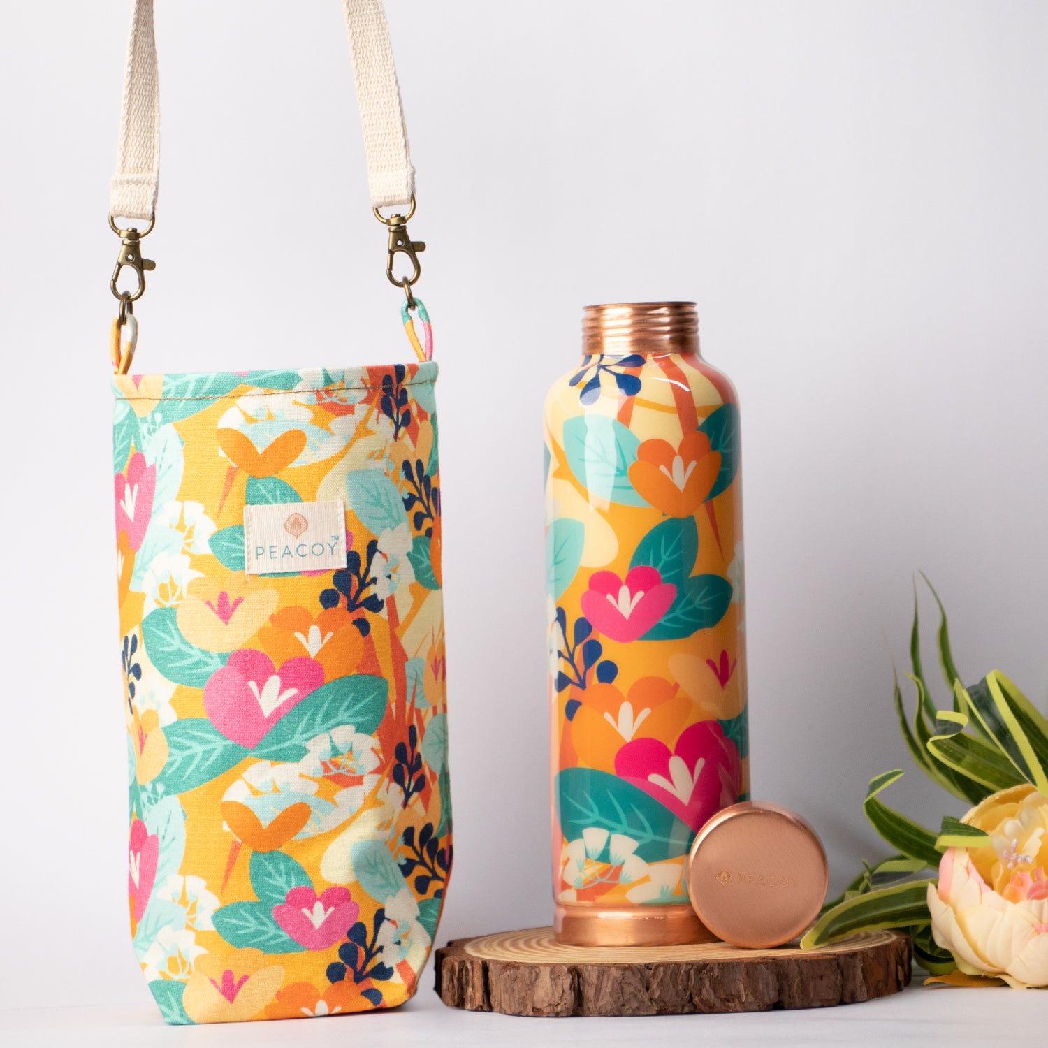 Turquoise Base Abstract Printed | 100% Pure Copper Bottle|950 ml | Peacoy