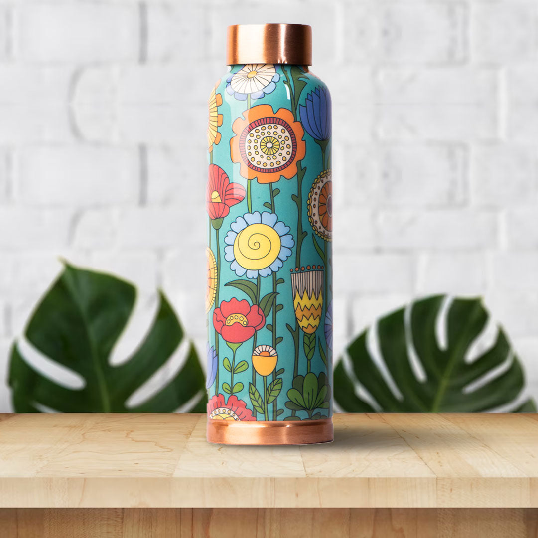Cluster Flora Printed | 100% Pure Copper Bottle|950 ml | Peacoy