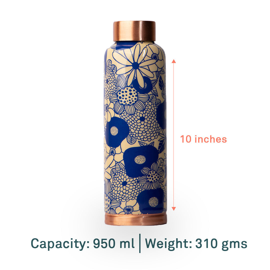 Continental blue flora | 100% Pure Copper Bottle|950 ml | Peacoy
