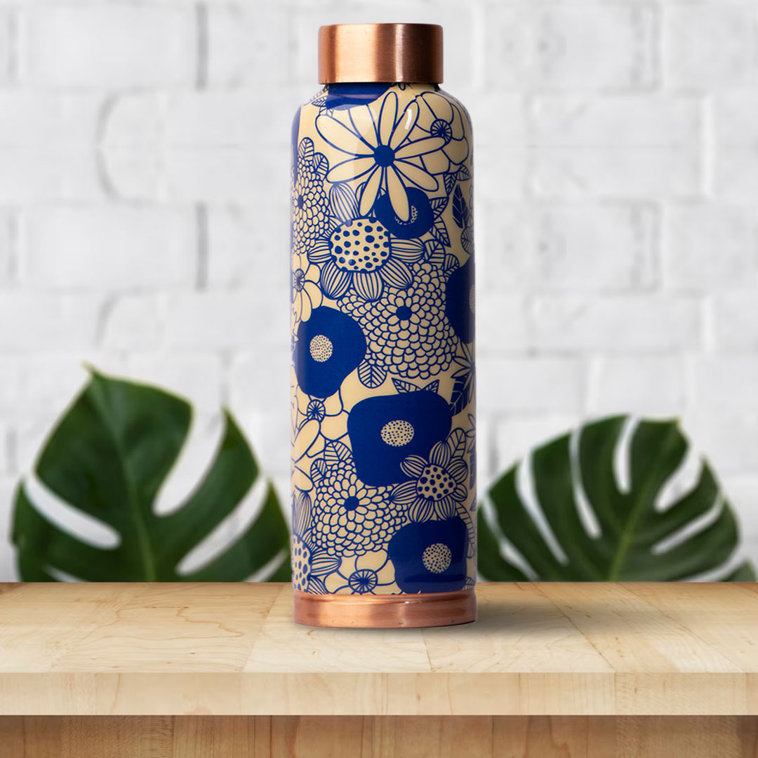 Continental blue flora | 100% Pure Copper Bottle|950 ml | Peacoy