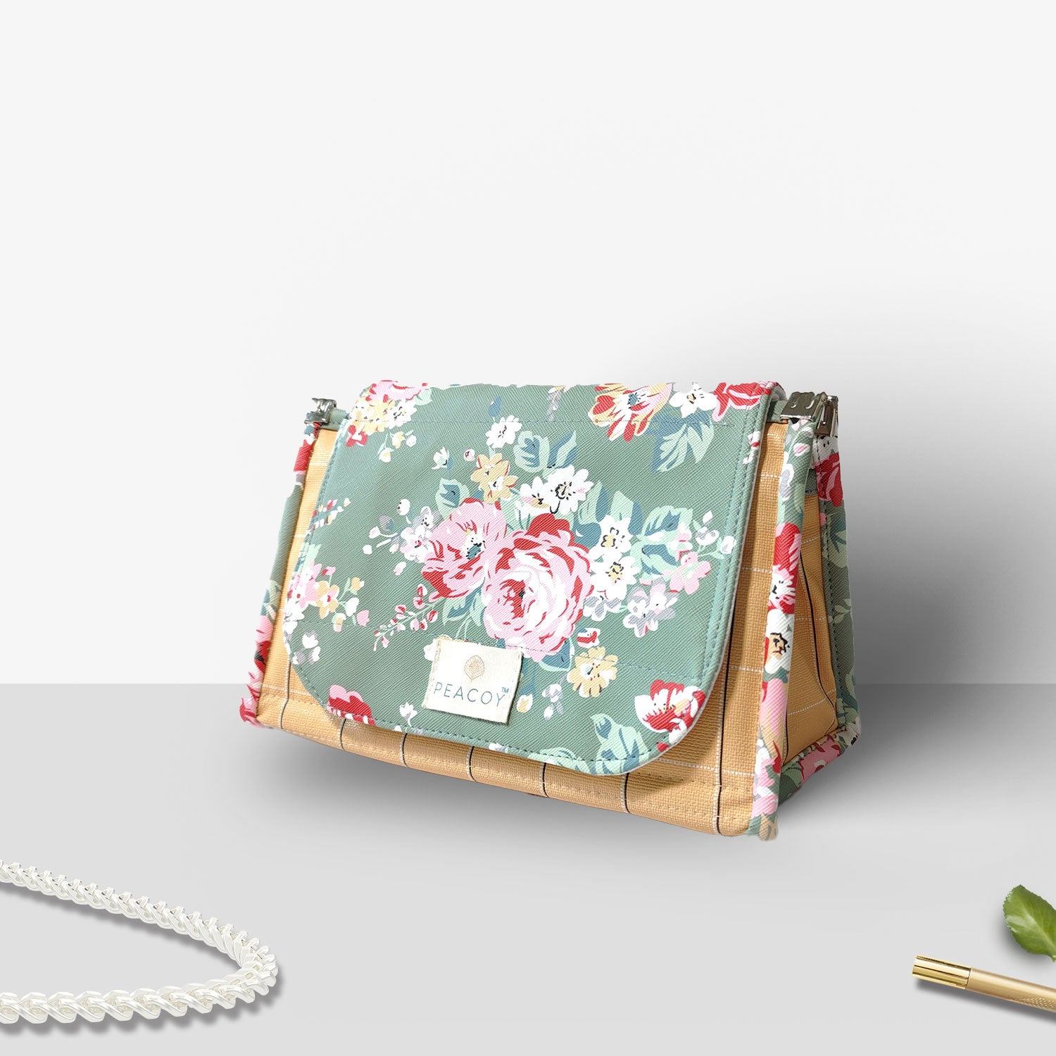 Travel Kits for Cosmetics and Essentials |  Toiletry Bag | Brown Olive Green Flower Design pouch