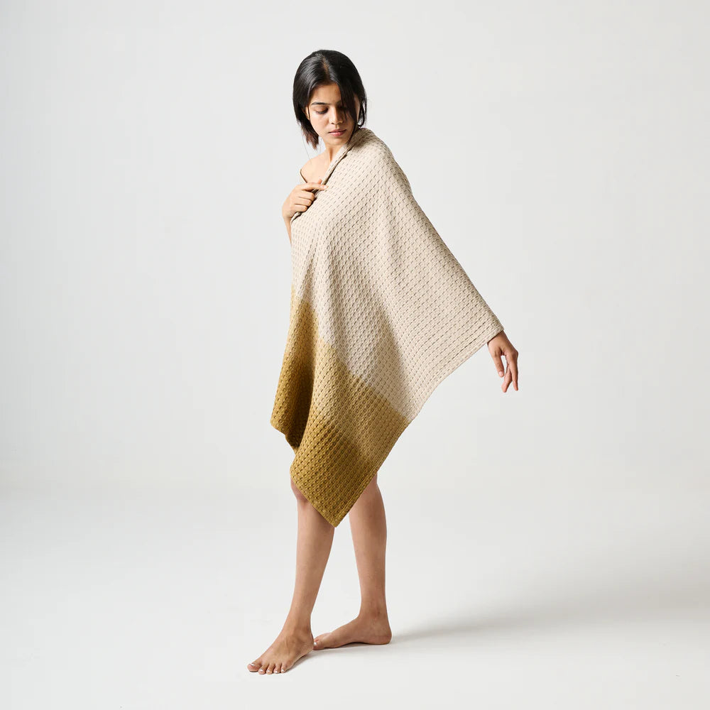 Dip Dye Cotton Bamboo Waffle Bath Towel