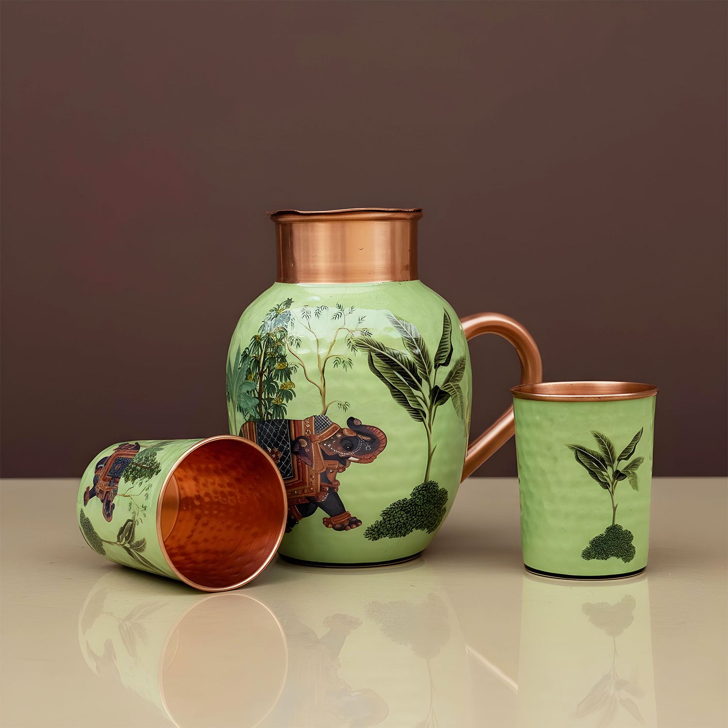 Green Elephant Pure Copper Jug & Glass Set