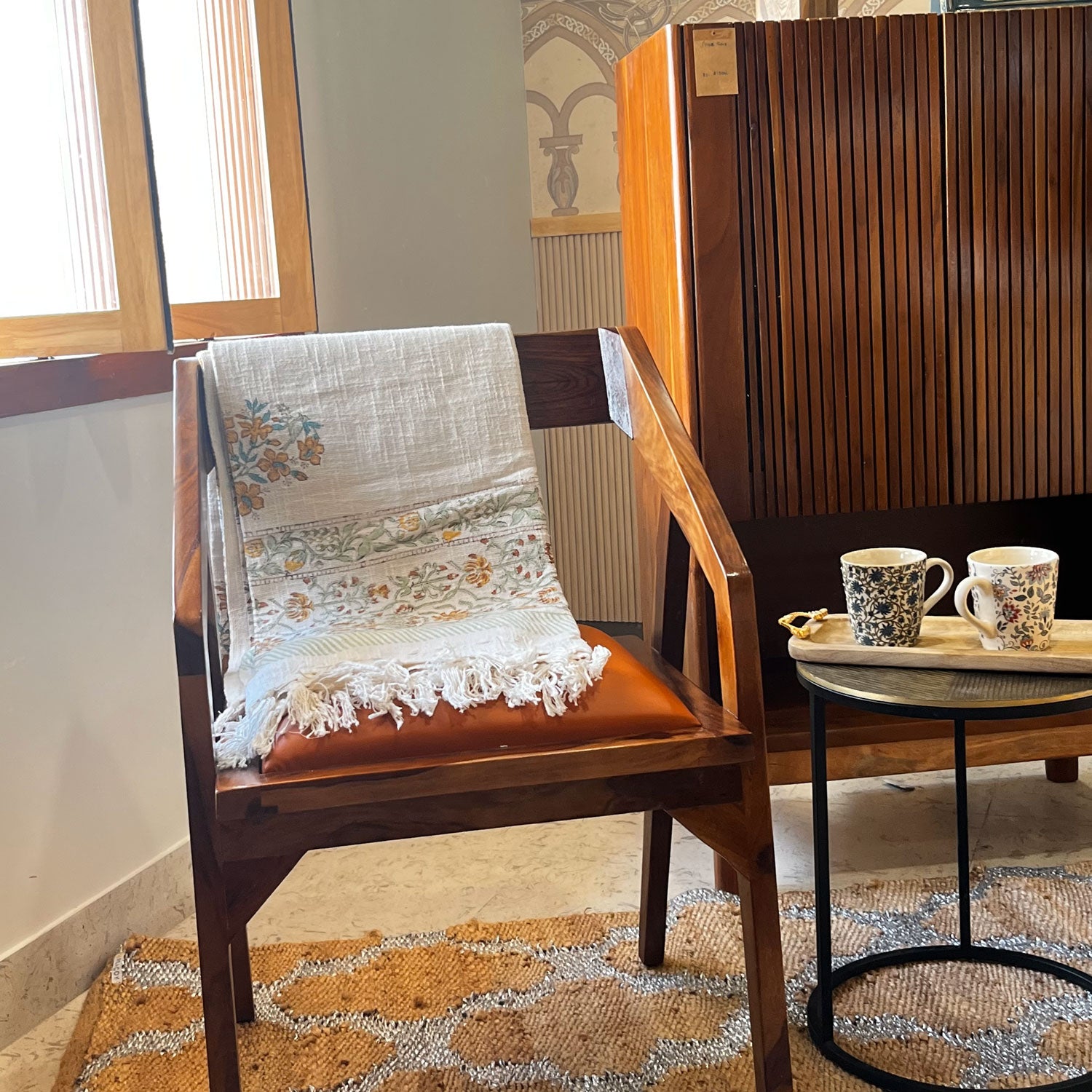 Yellow Floral Love Block Printed 100 % Cotton Throw - 60 inches x 48 inches