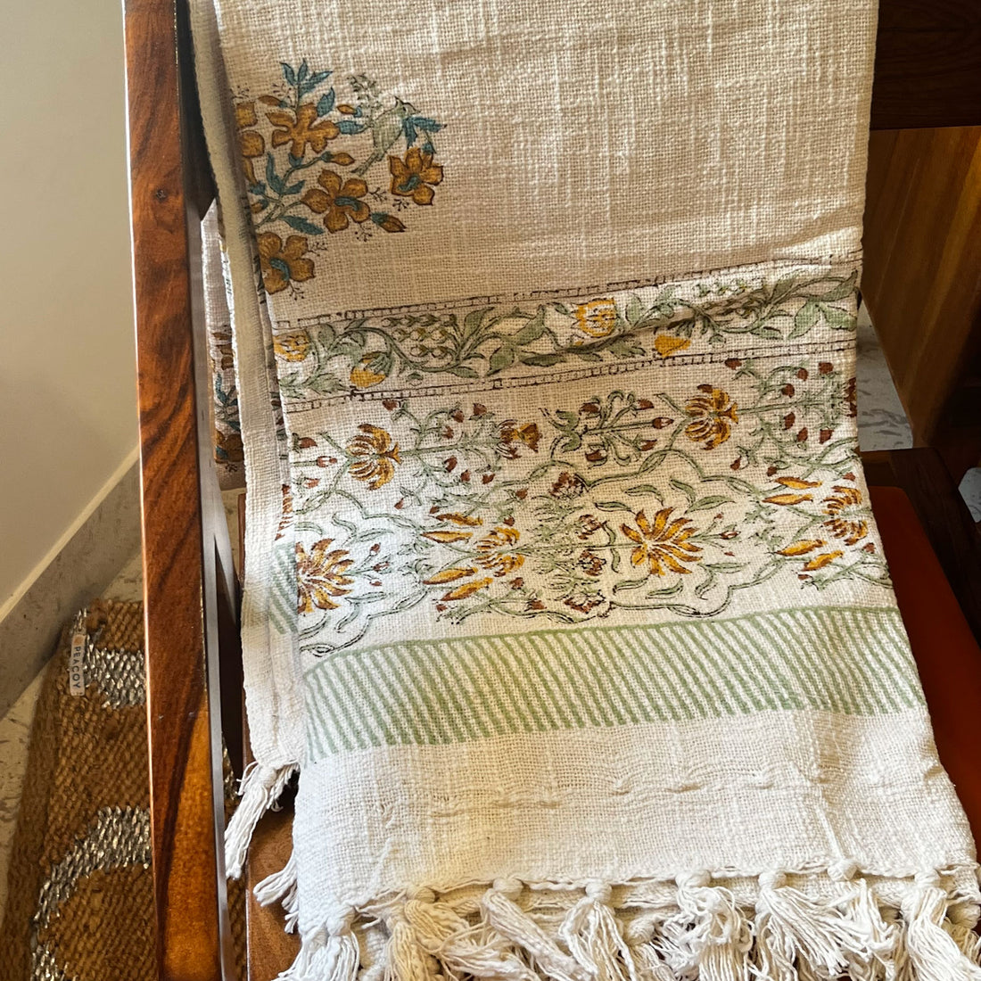 Yellow Floral Love Block Printed 100 % Cotton Throw - 60 inches x 48 inches