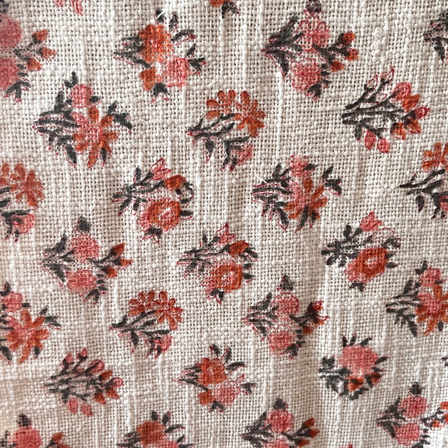 Floral Red White Block Printed 100 % Cotton Throw - 60 inches x 48 inches