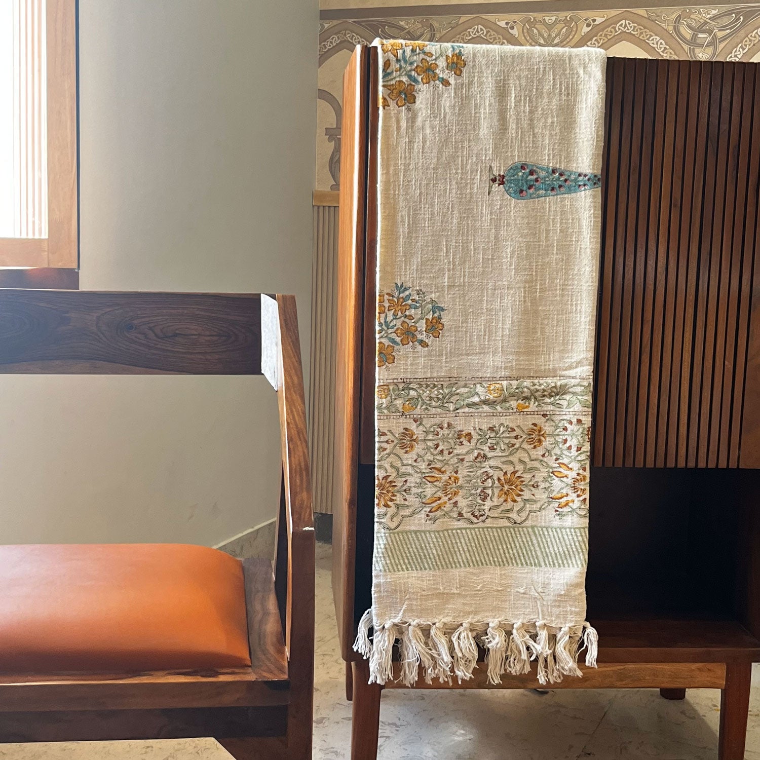 Yellow Floral Love Block Printed 100 % Cotton Throw - 60 inches x 48 inches