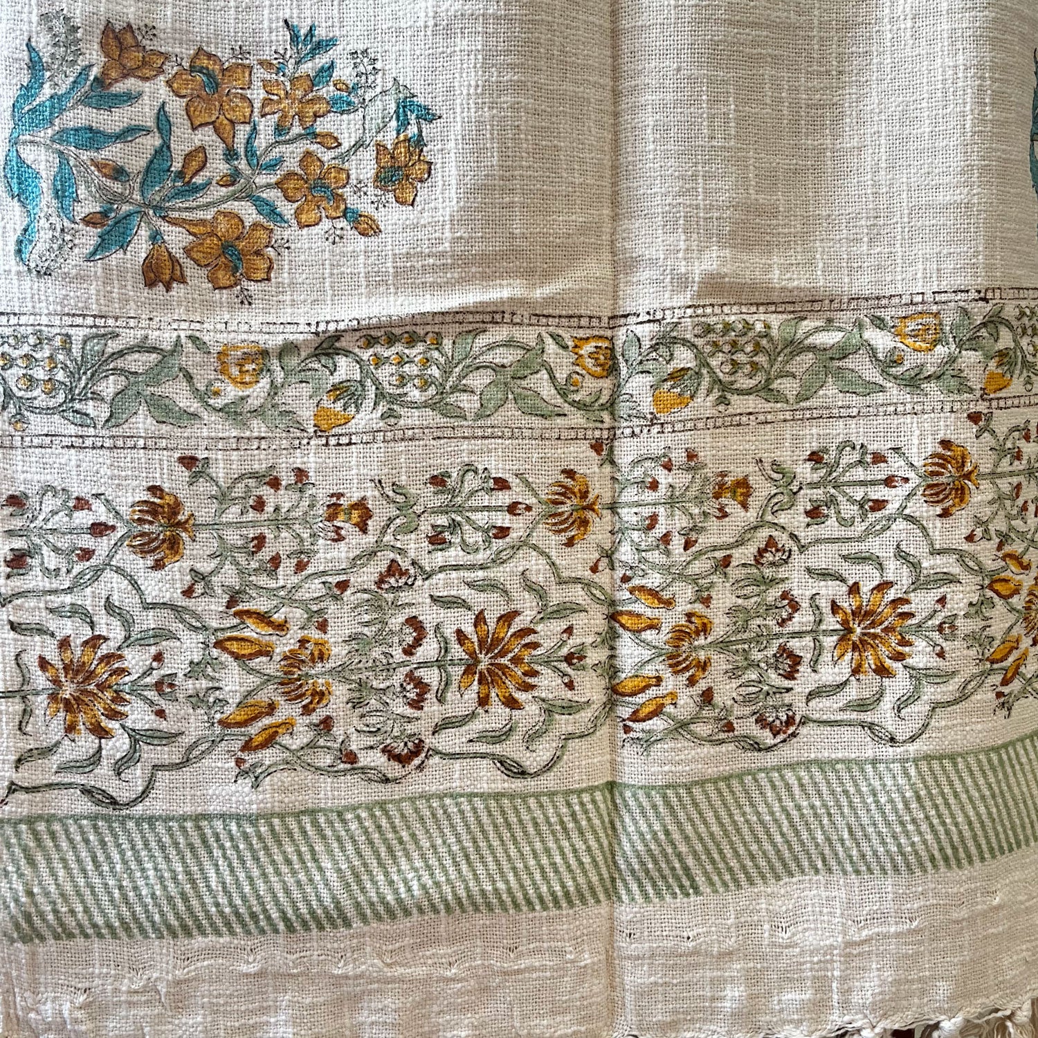 Yellow Floral Love Block Printed 100 % Cotton Throw - 60 inches x 48 inches