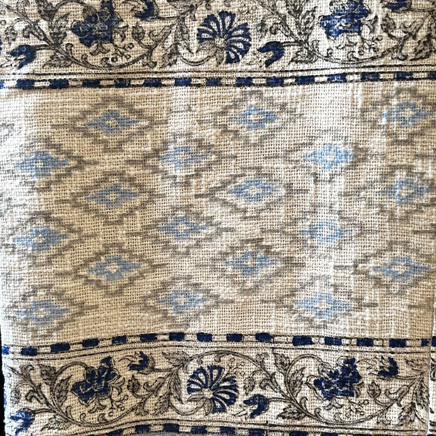 Floral Blue White Block Printed 100 % Cotton Throw - 60 inches x 48 inches
