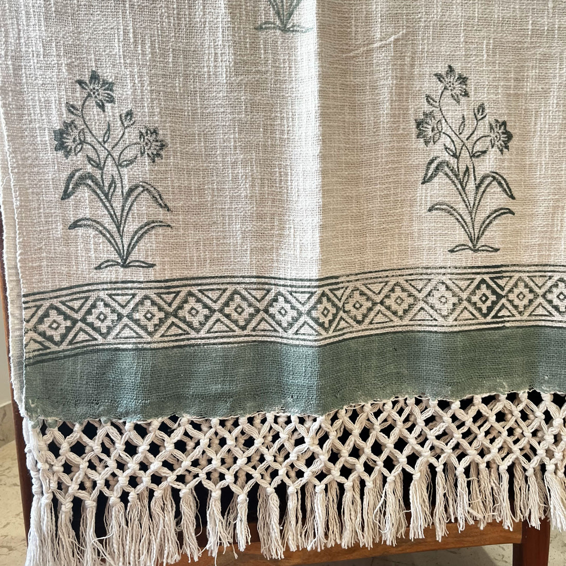 Floral Grace White Block Printed 100 % Cotton Throw - 60 inches x 48 inches