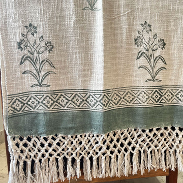 Floral Grace White Block Printed 100 % Cotton Throw - 60 inches x 48 inches