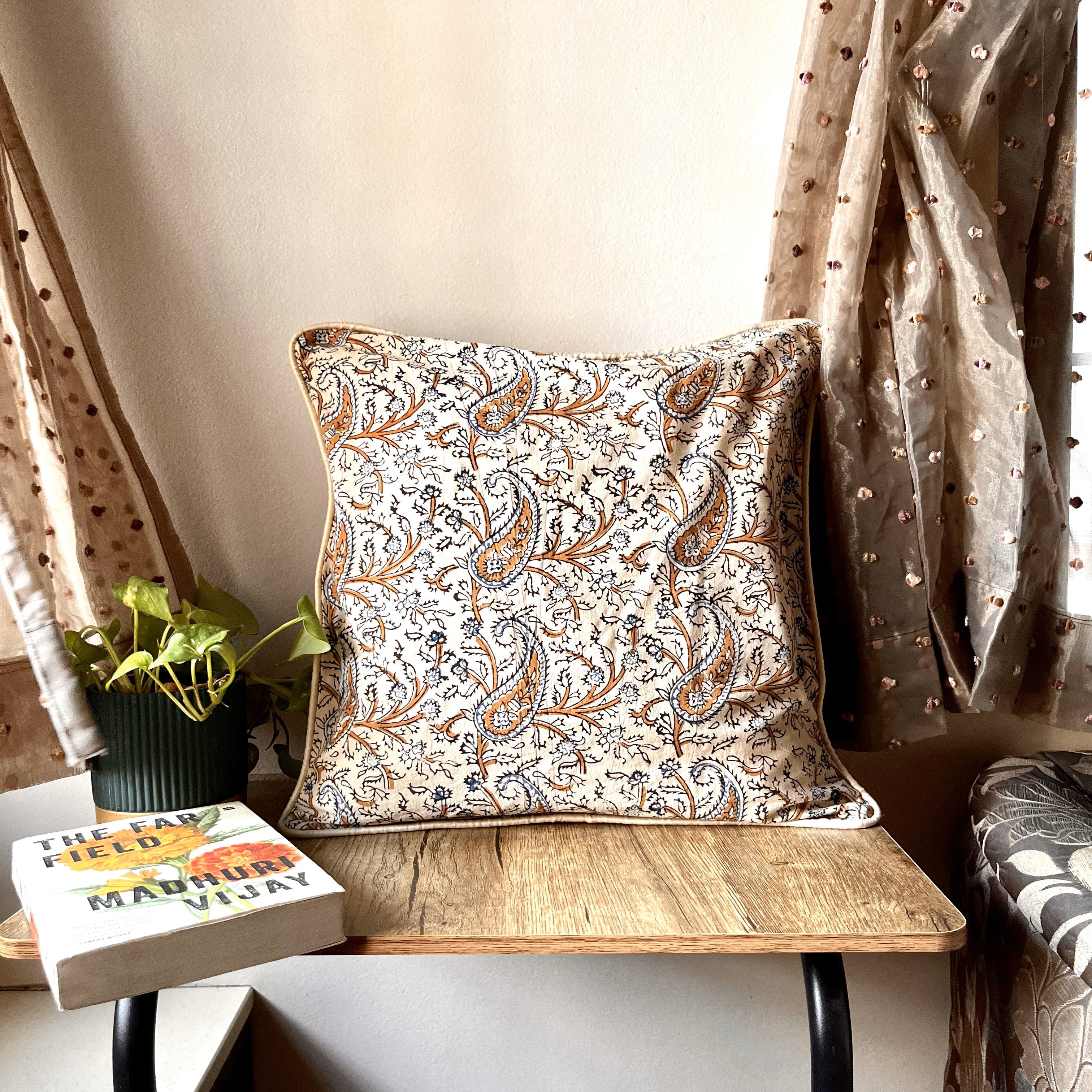 Paisely Cotton Cushion Cover - 16 x 16 inches