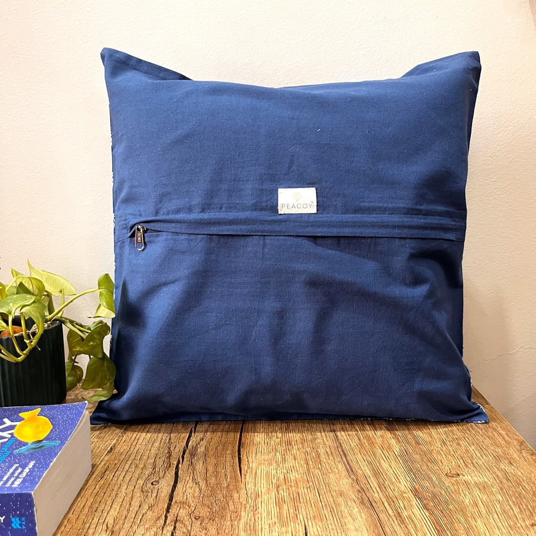 Bule Block Printed Cotton Cushion Cover - 15 x 15 inches
