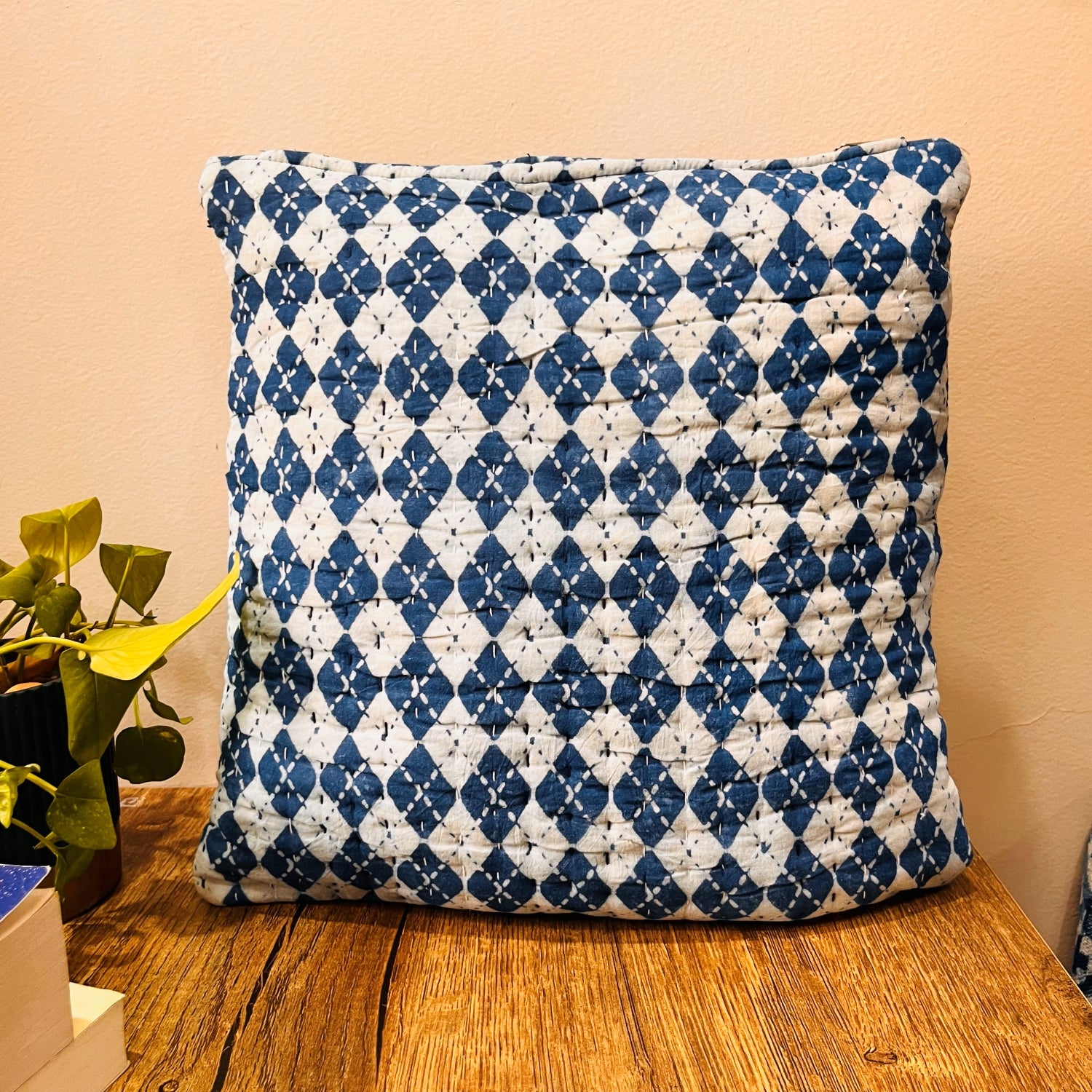 Bule square Cotton Cushion Cover - 18 x 18 inches