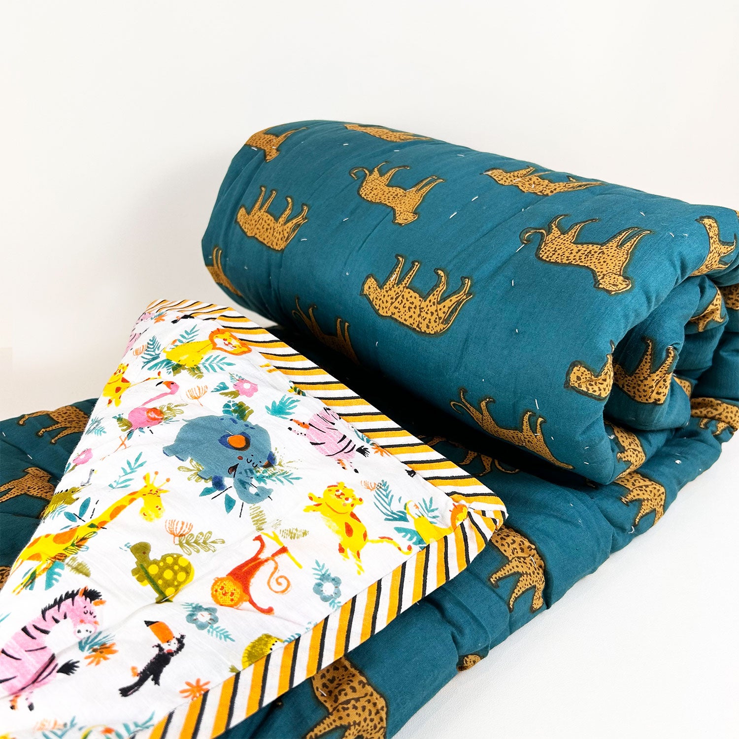 Cute Jungle Kids Quilt | Double Sided |  40x60 Inches
