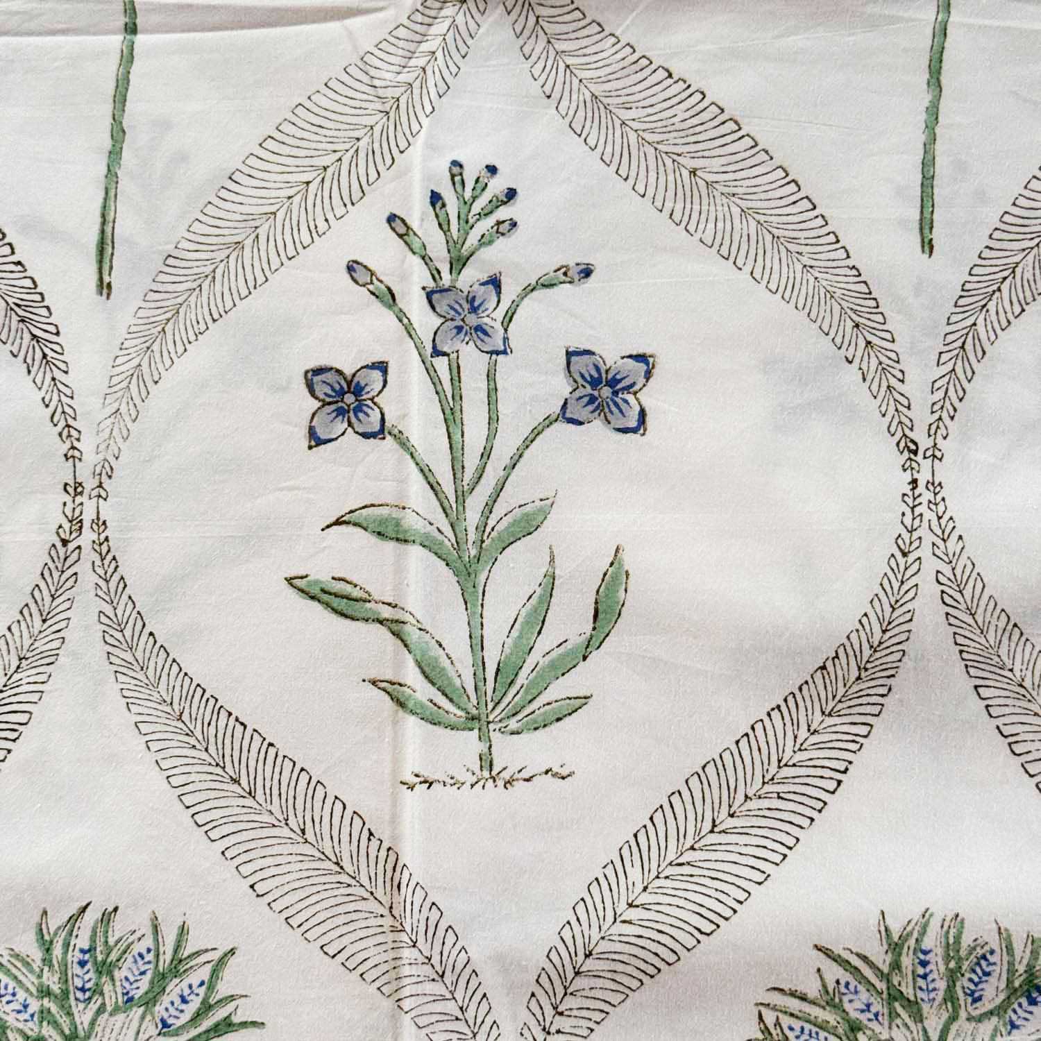 White Floral Block Print Cotton Printed Bedsheet - 100 inches x 110 inches