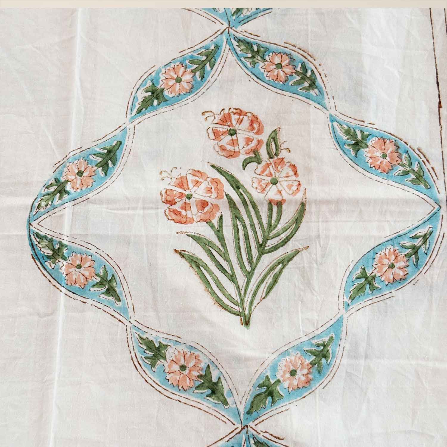 Pastel Green Floral Lattice Cotton Printed Bedsheet - 100 inches x 110 inches