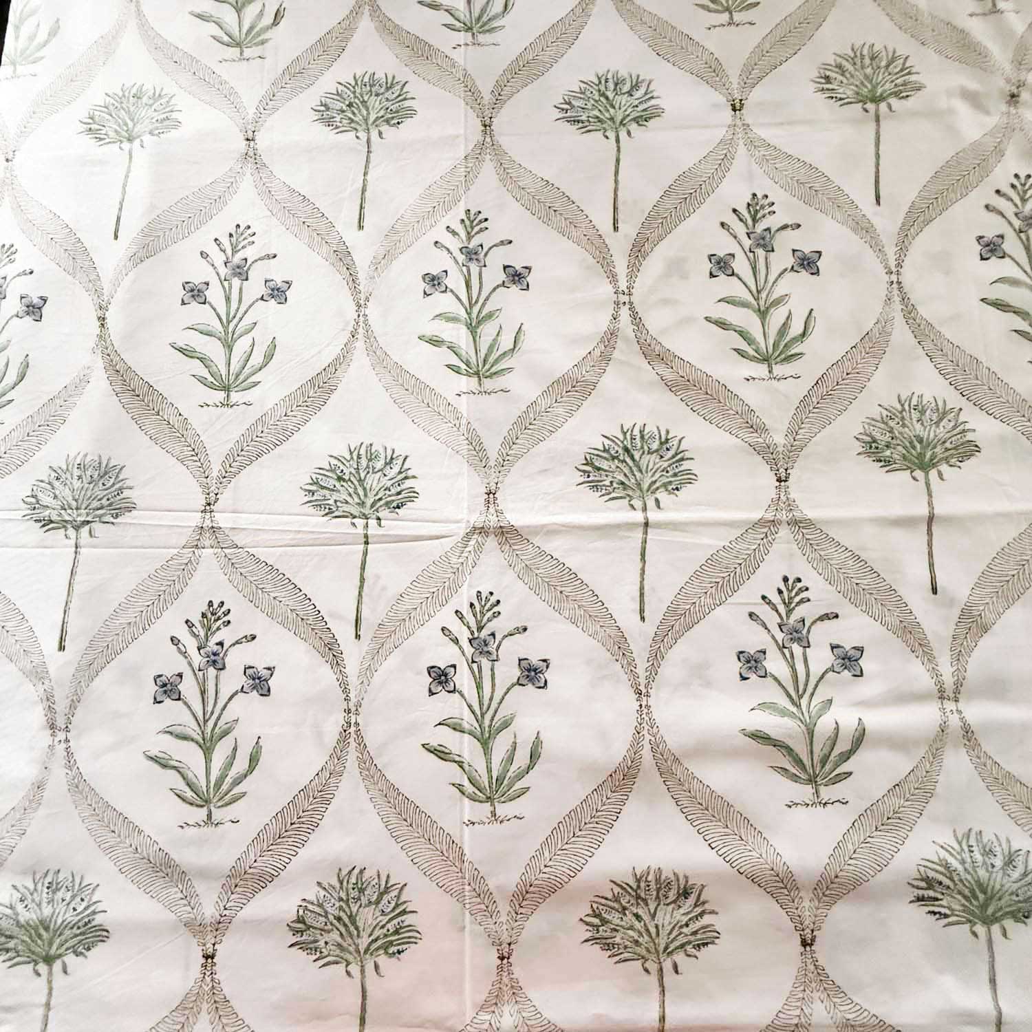 White Floral Block Print Cotton Printed Bedsheet - 100 inches x 110 inches