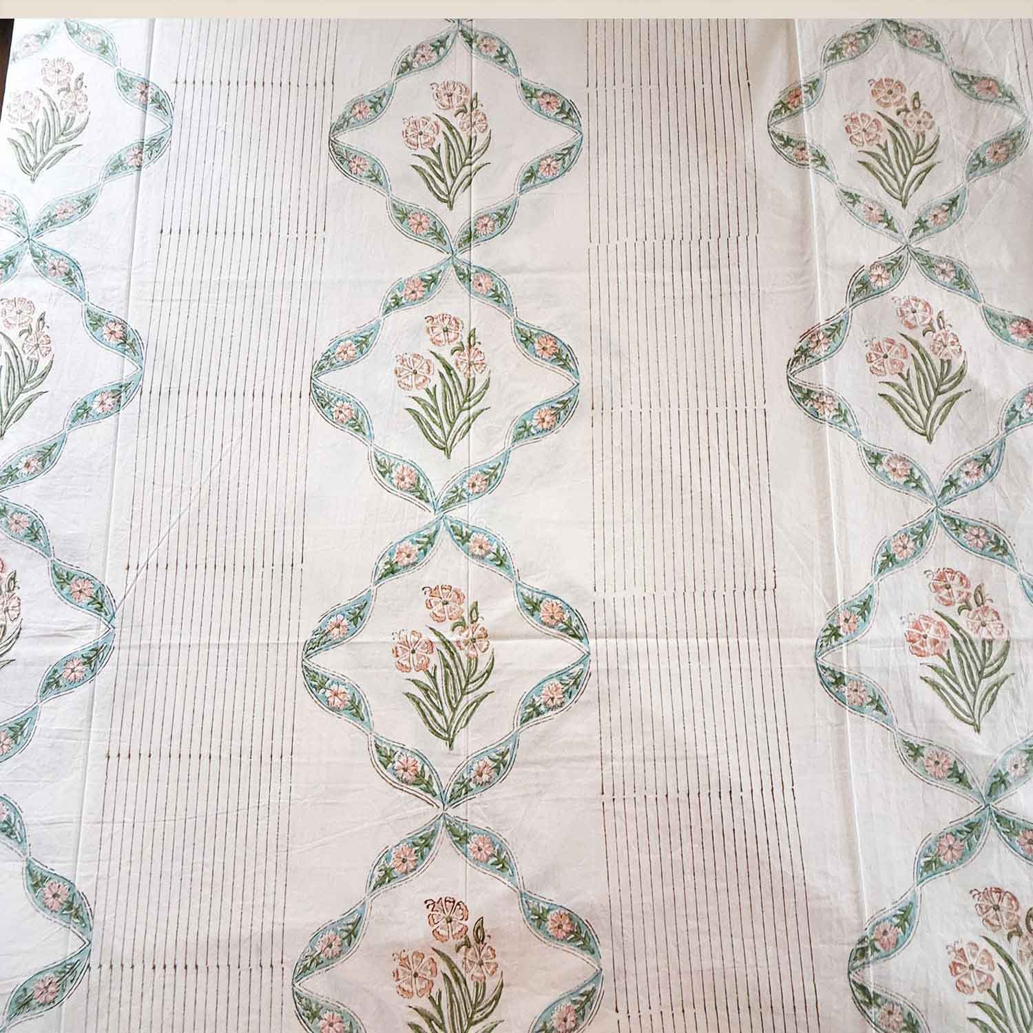 Pastel Green Floral Lattice Cotton Printed Bedsheet - 100 inches x 110 inches