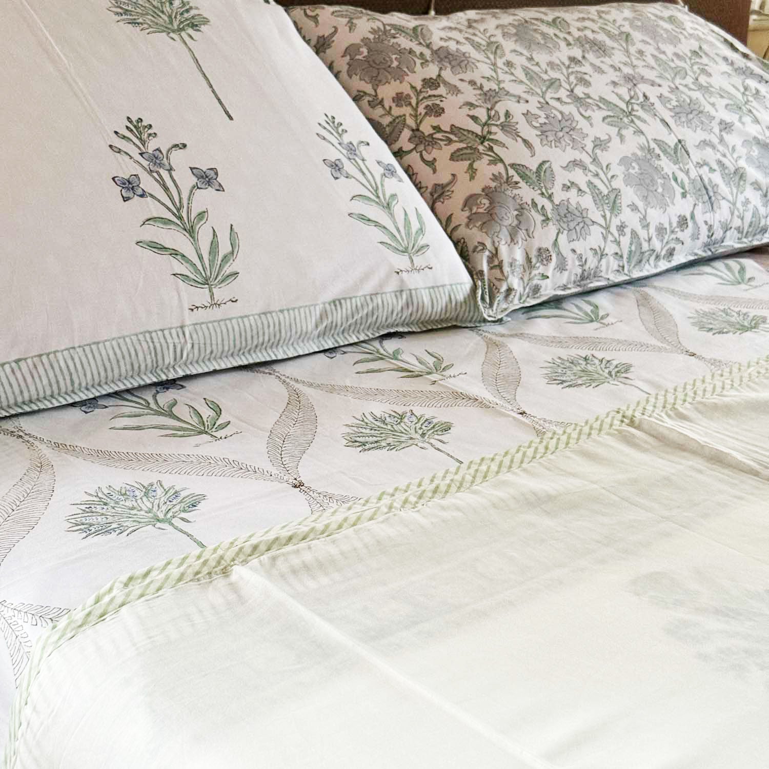 Pastel Green Cotton Printed 3D Dohar - 100 inches x 110 inches