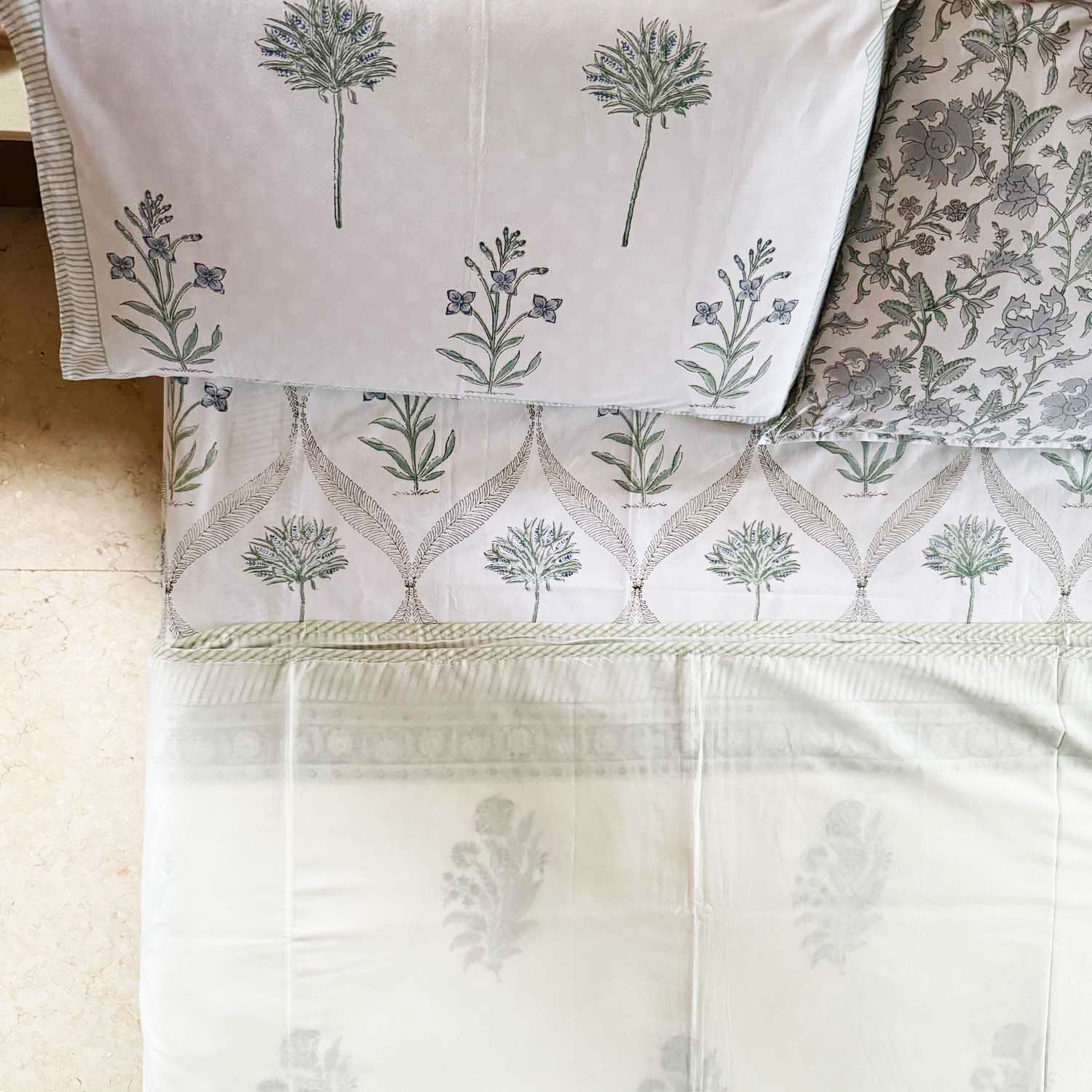 Pastel Green Cotton Printed 3D Dohar - 100 inches x 110 inches