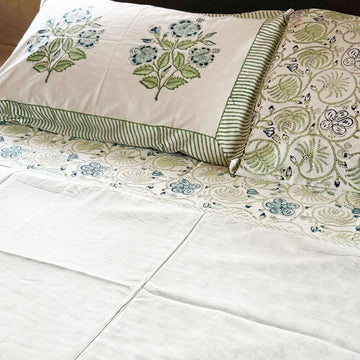 Pastel Green Flower Pattern Cotton Printed 3D Dohar - 100 inches x 110 inches