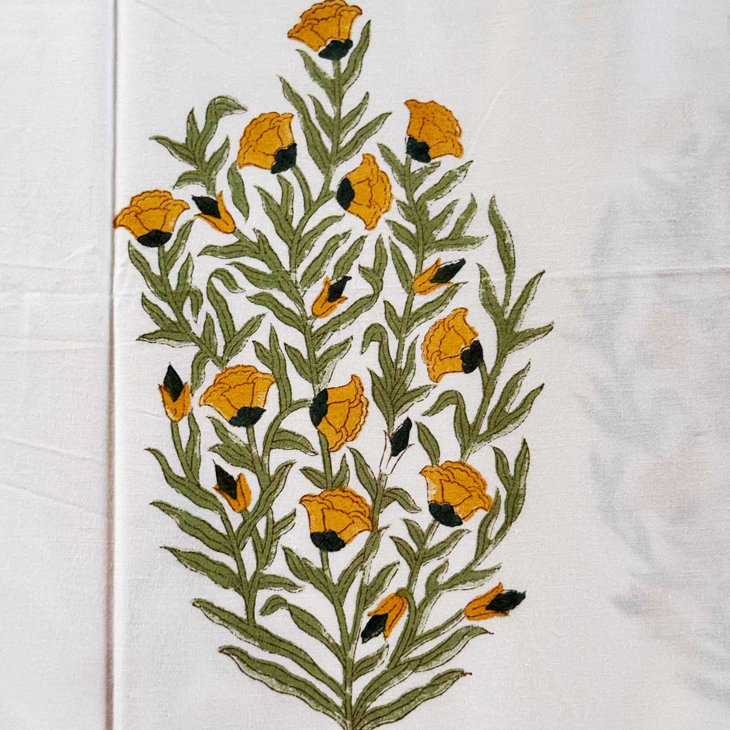 White & Orange Floral Cotton Printed Bedsheet - 100 inches x 110 inches