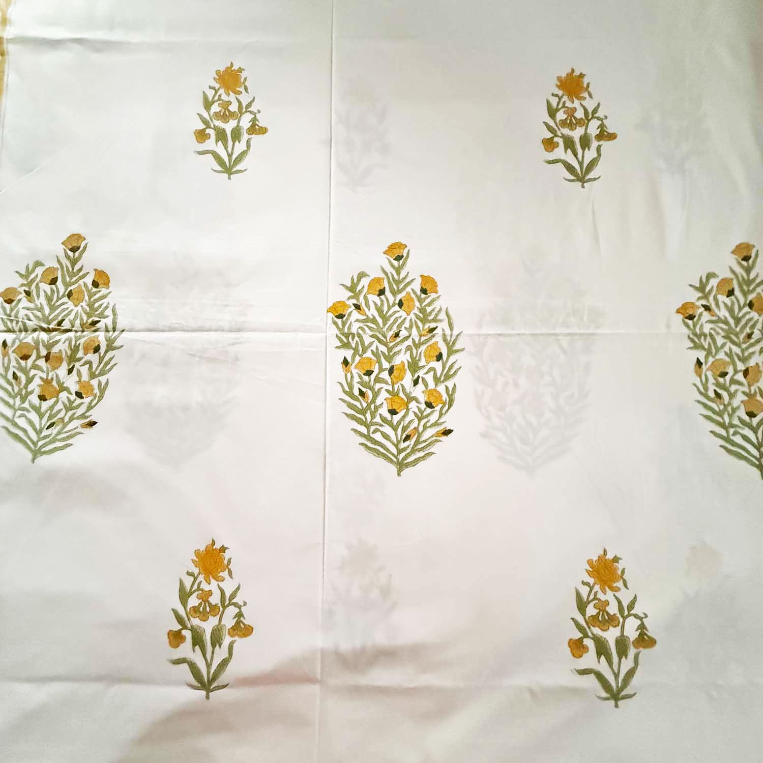 White & Orange Floral Cotton Printed Bedsheet - 100 inches x 110 inches