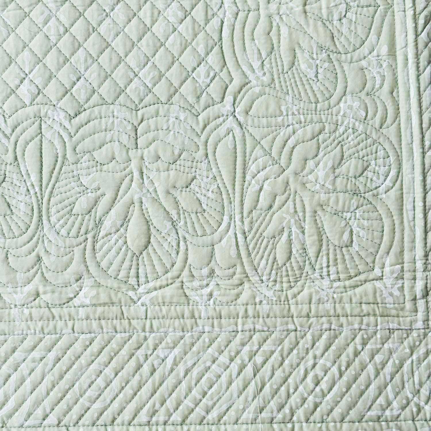 Pastel Green Lattice Bloom Cotton Printed Bedsheet - 100 inches x 110 inches