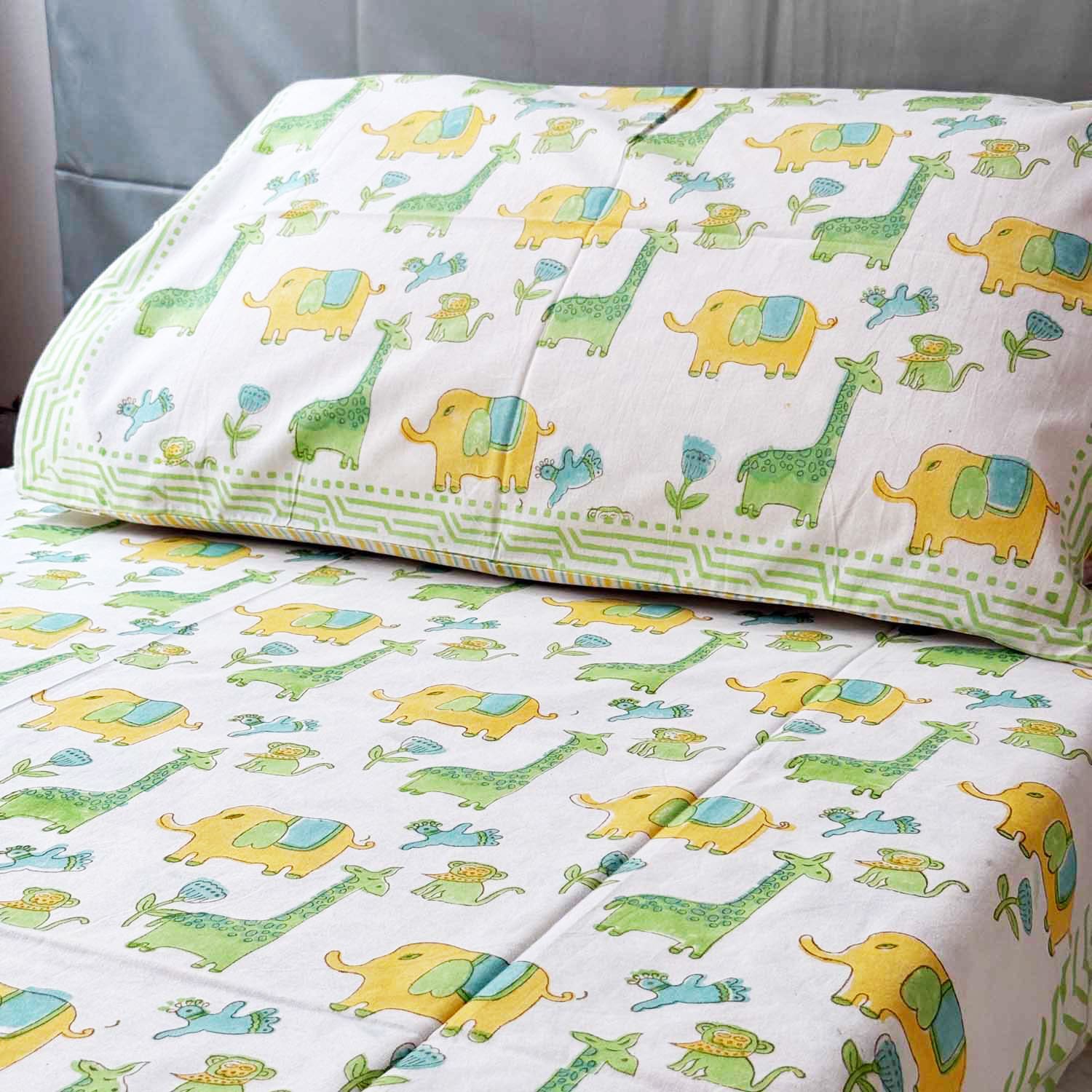 White Animal Prints Kids Single Bedsheet | 60x90 Inches