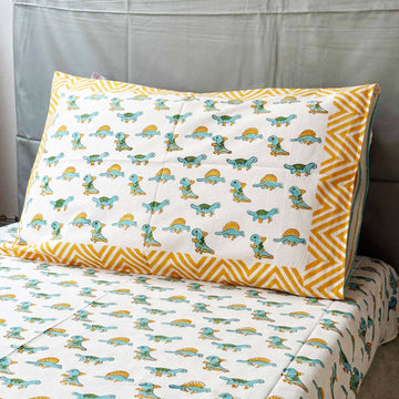 White & Orange Dinosaur Print Kids Single Bedsheet | 60x90 Inches