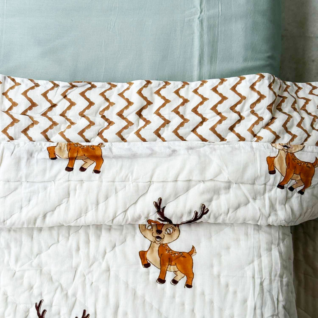 White Deer Prints Kids Single Quilt | Single Sided | 40x60 Inches