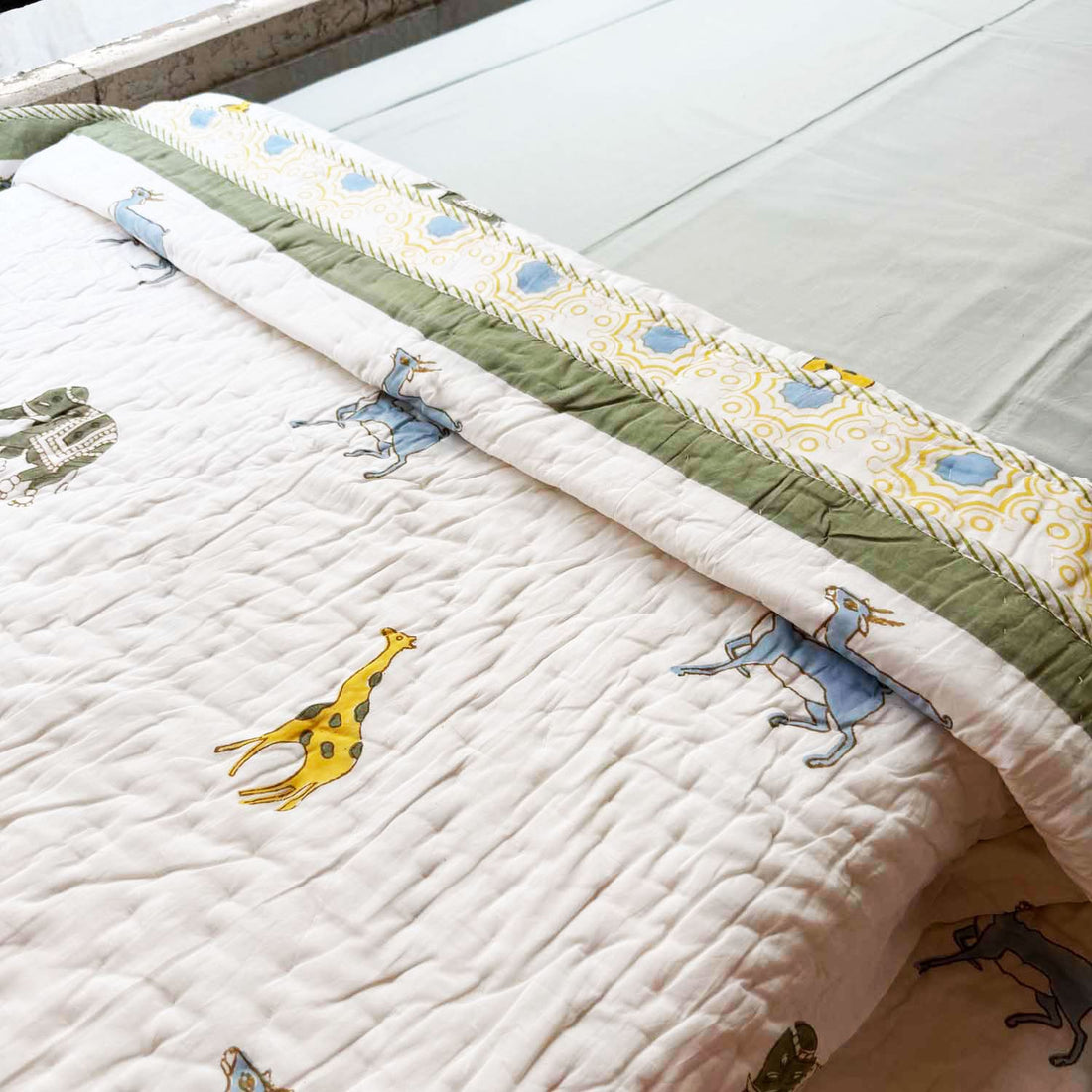 White Animal Prints Kids Single Quilt | Single Sided | 40x60 Inches