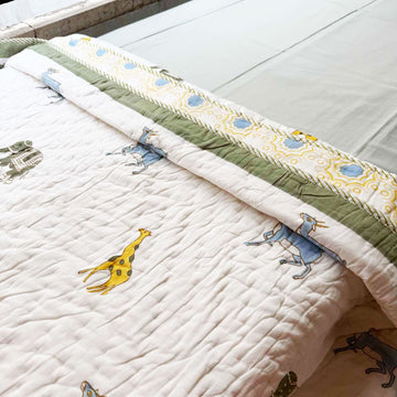 White Animal Prints Kids Single Quilt | Single Sided | 40x60 Inches