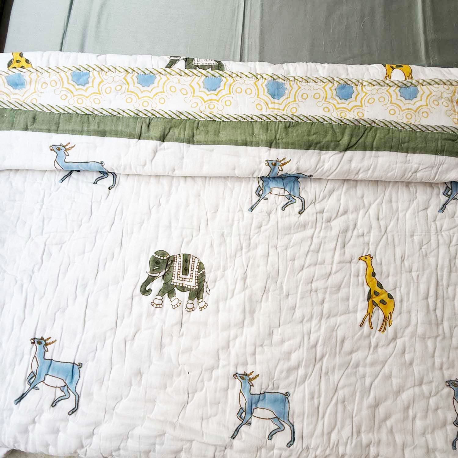 White Animal Prints Kids Single Quilt | Single Sided | 40x60 Inches