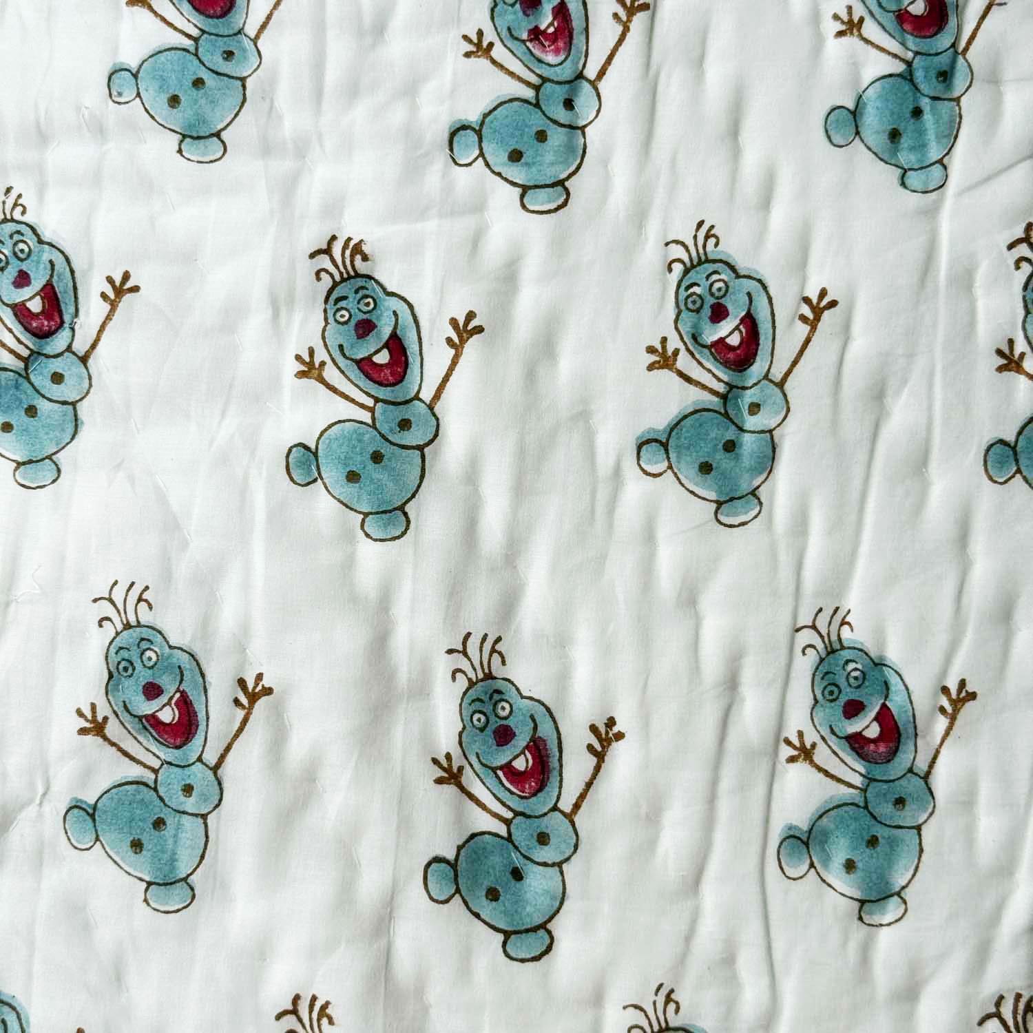 Pastel Blue Snowman Print Kids Single Quilt | Single Sided | 40x60 Inches