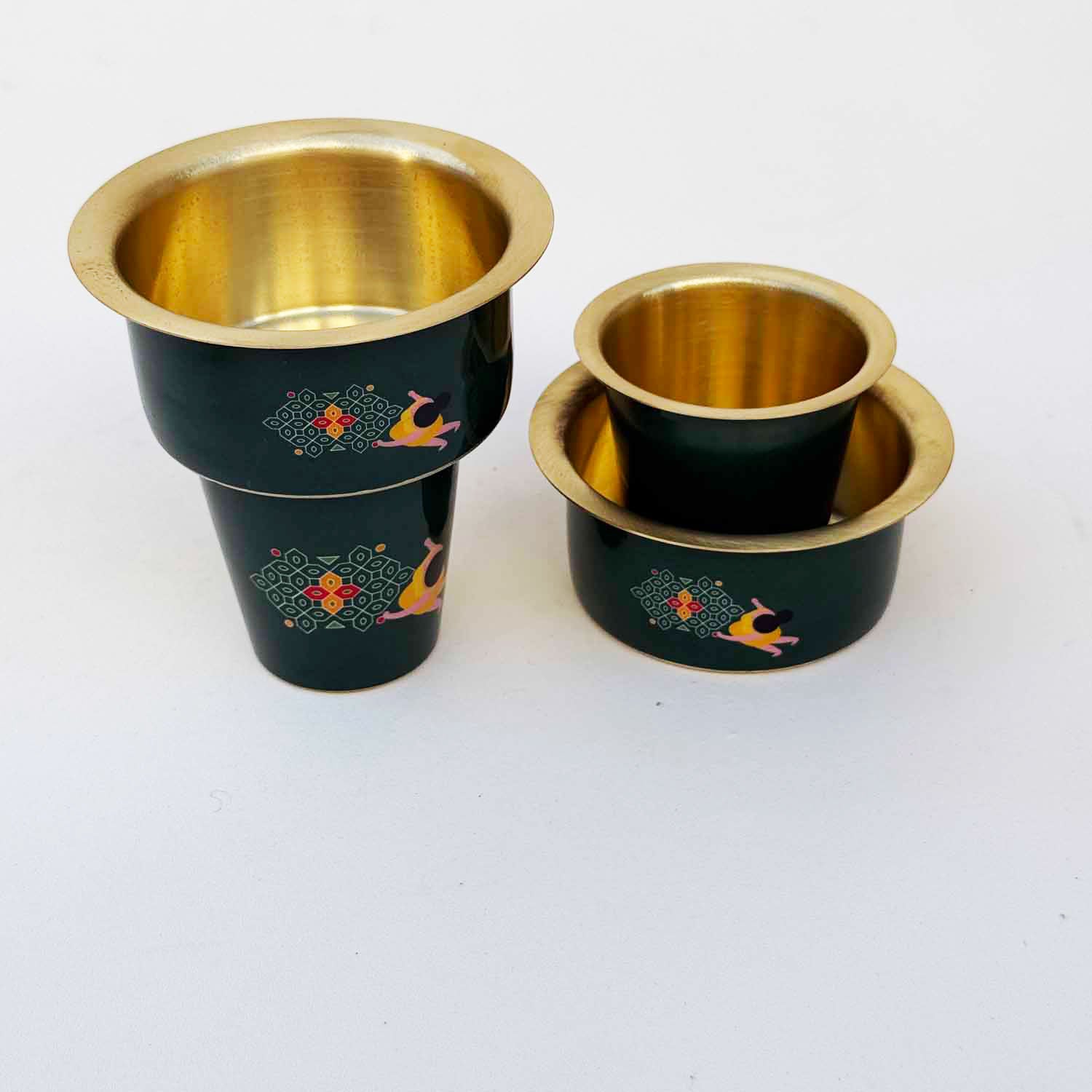 Dark Blue Ethnic Kolam Print Dara Glass Set | Set of 2