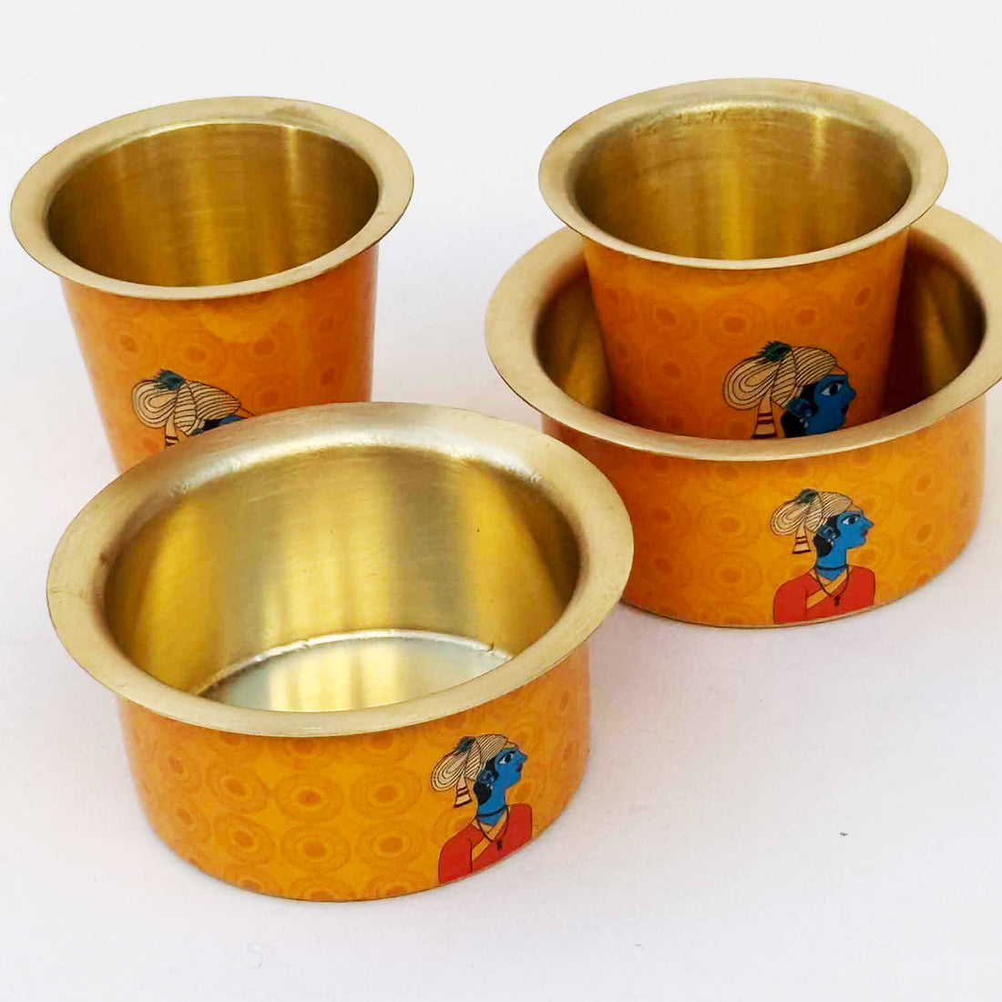 Orange Shri Krishna Print Dara Glass Set | Set of 2
