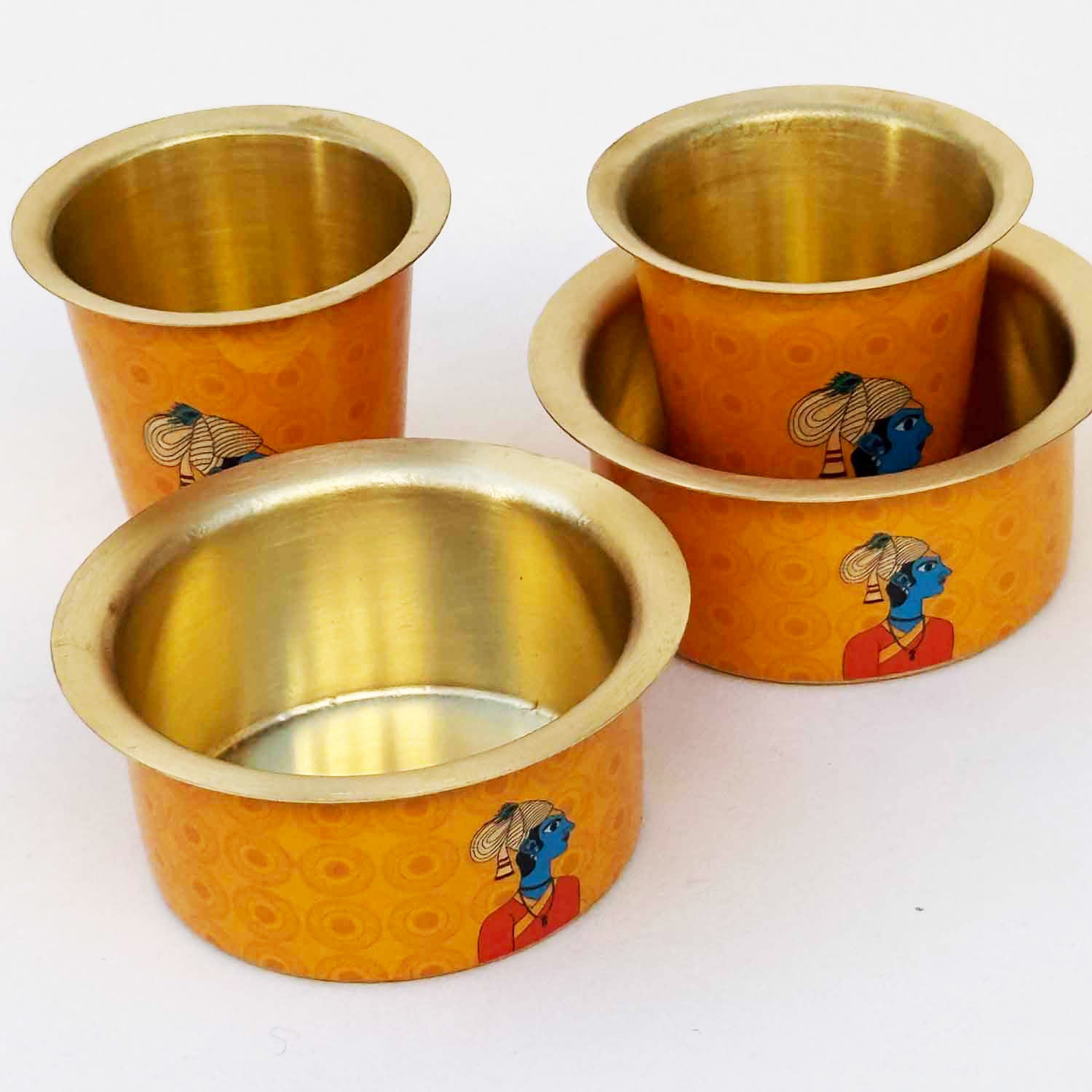 Orange Shri Krishna Print Dara Glass Set | Set of 2