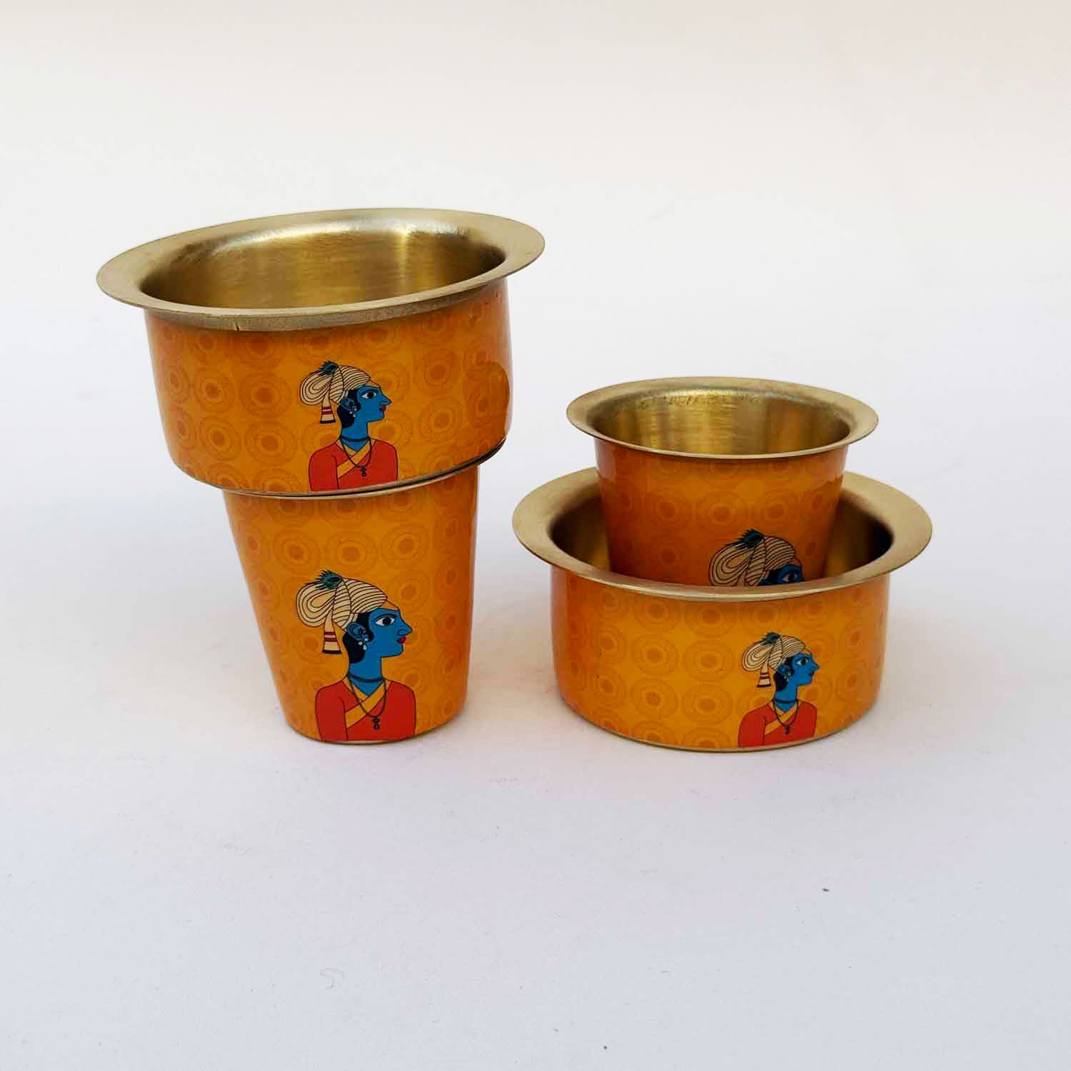 Orange Shri Krishna Print Dara Glass Set | Set of 2