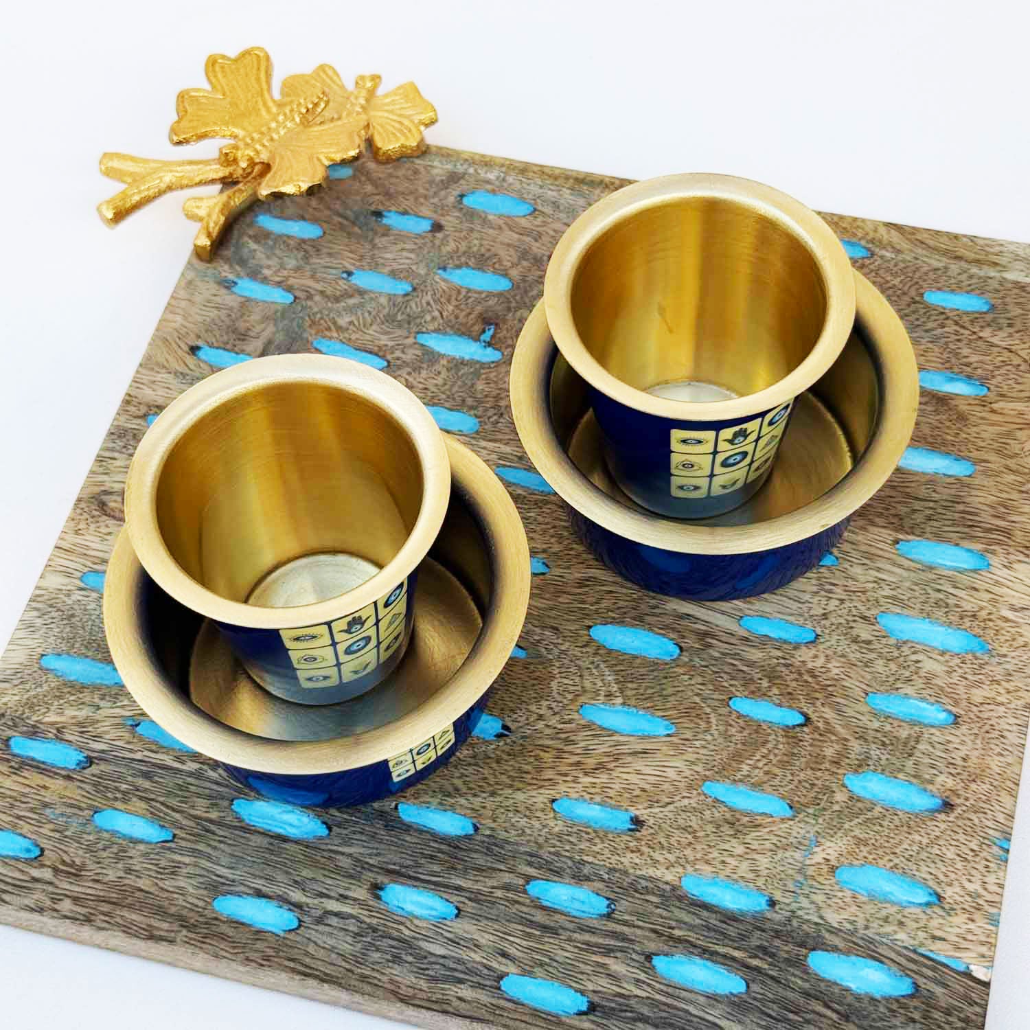 Dark Blue Evil Eye Print Dara Glass Set | Set of 2