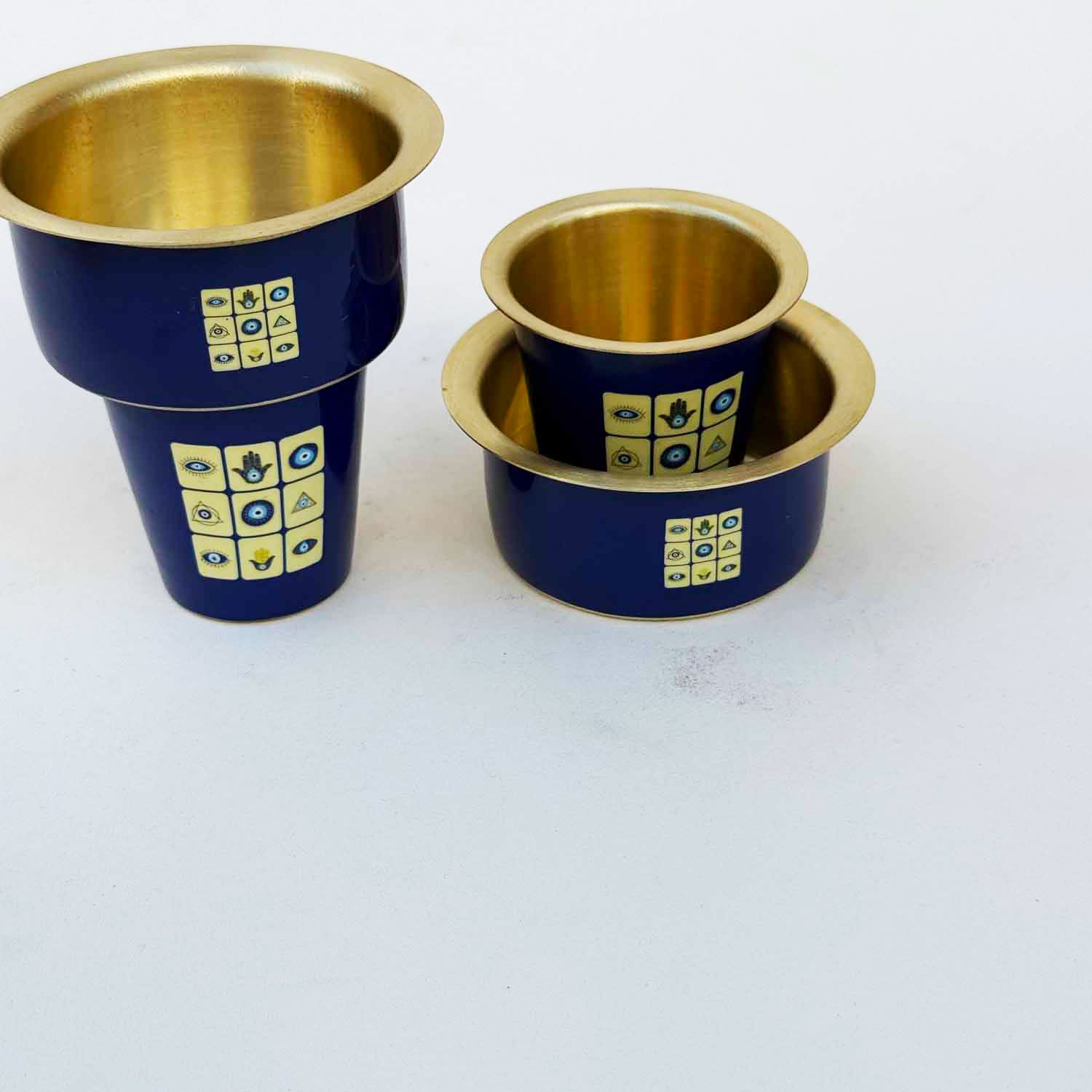 Dark Blue Evil Eye Print Dara Glass Set | Set of 2