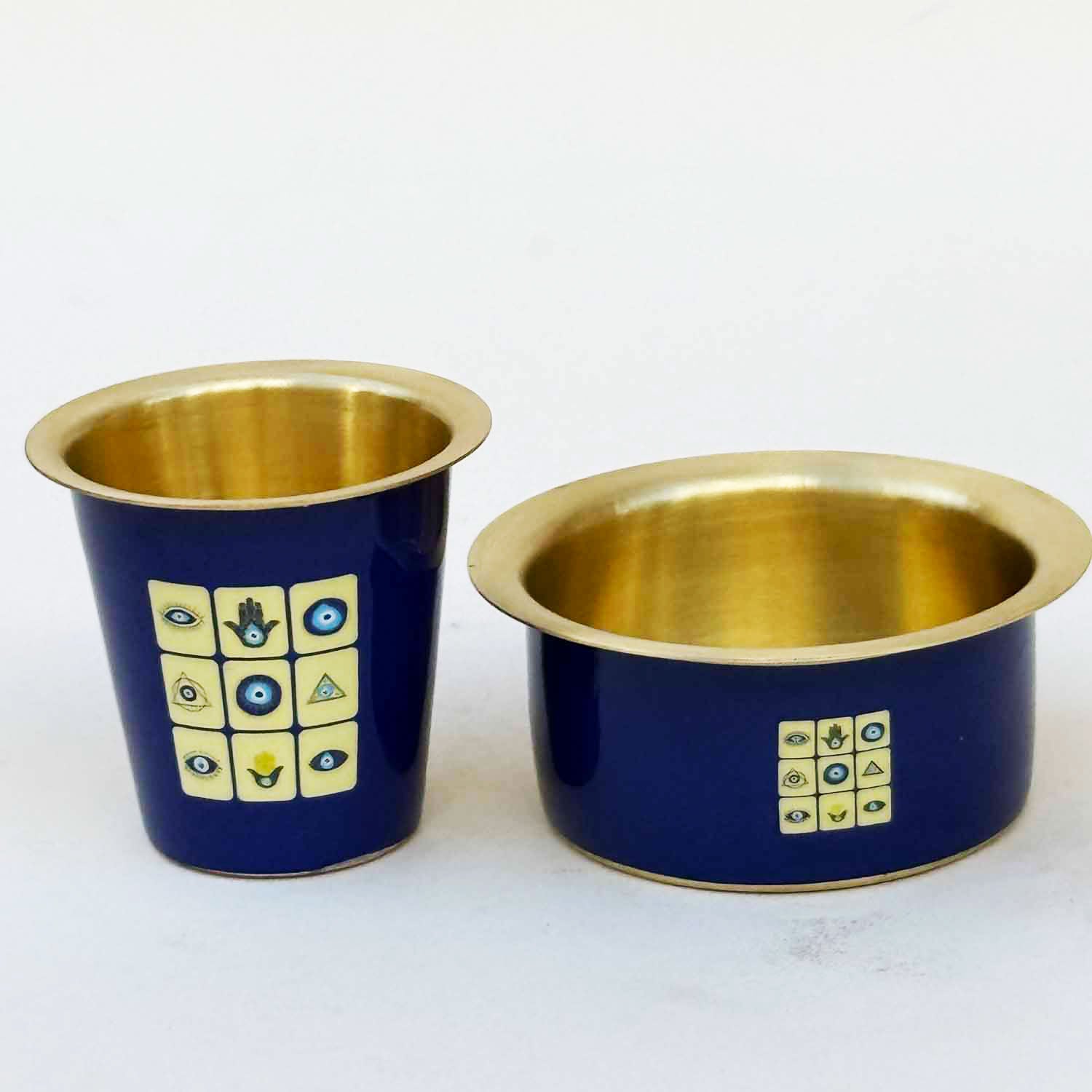 Dark Blue Evil Eye Print Dara Glass Set | Set of 2