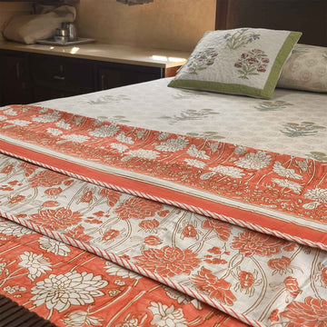 Orange Floral Soft Cotton Printed Doube Bed Dohar- 90 inches x 100 inches