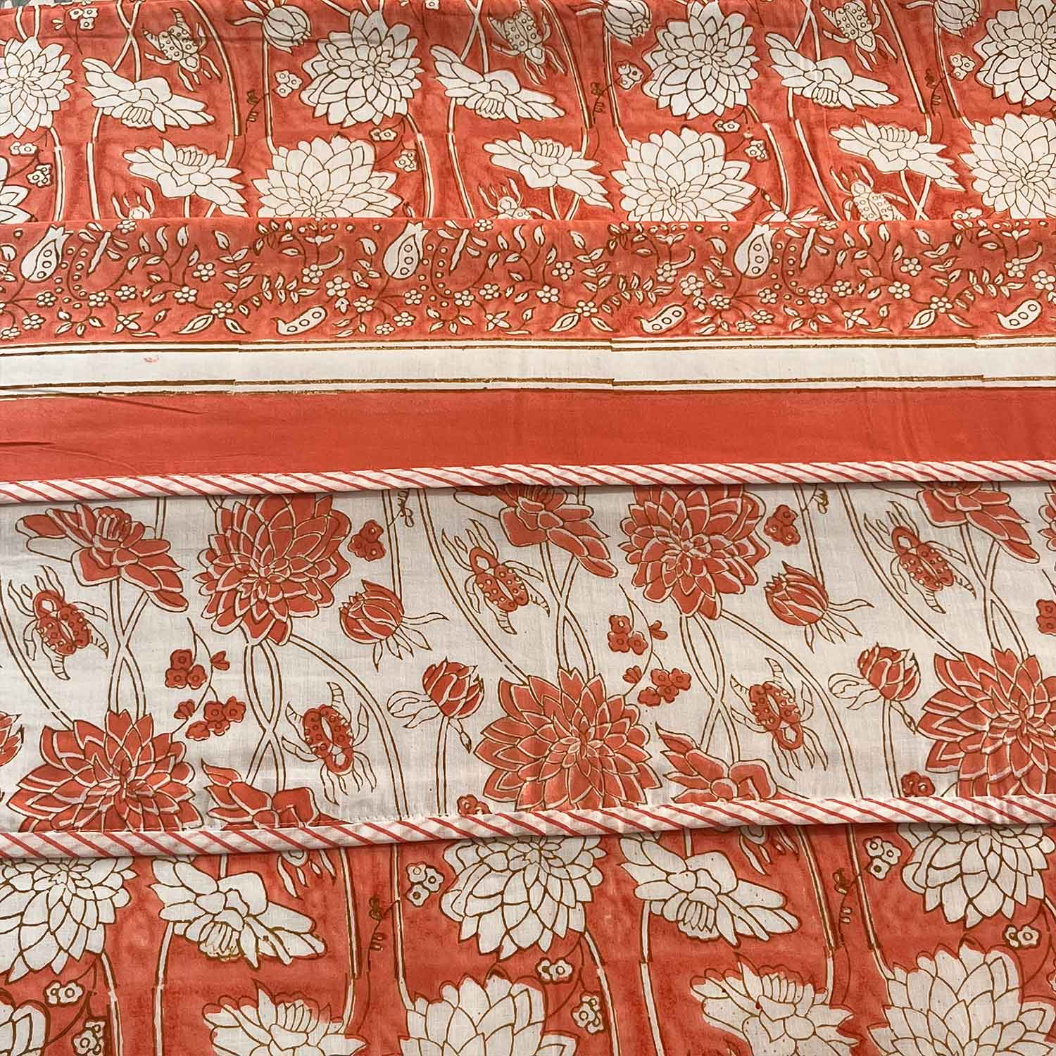 Orange Floral Soft Cotton Printed Doube Bed Dohar- 90 inches x 100 inches