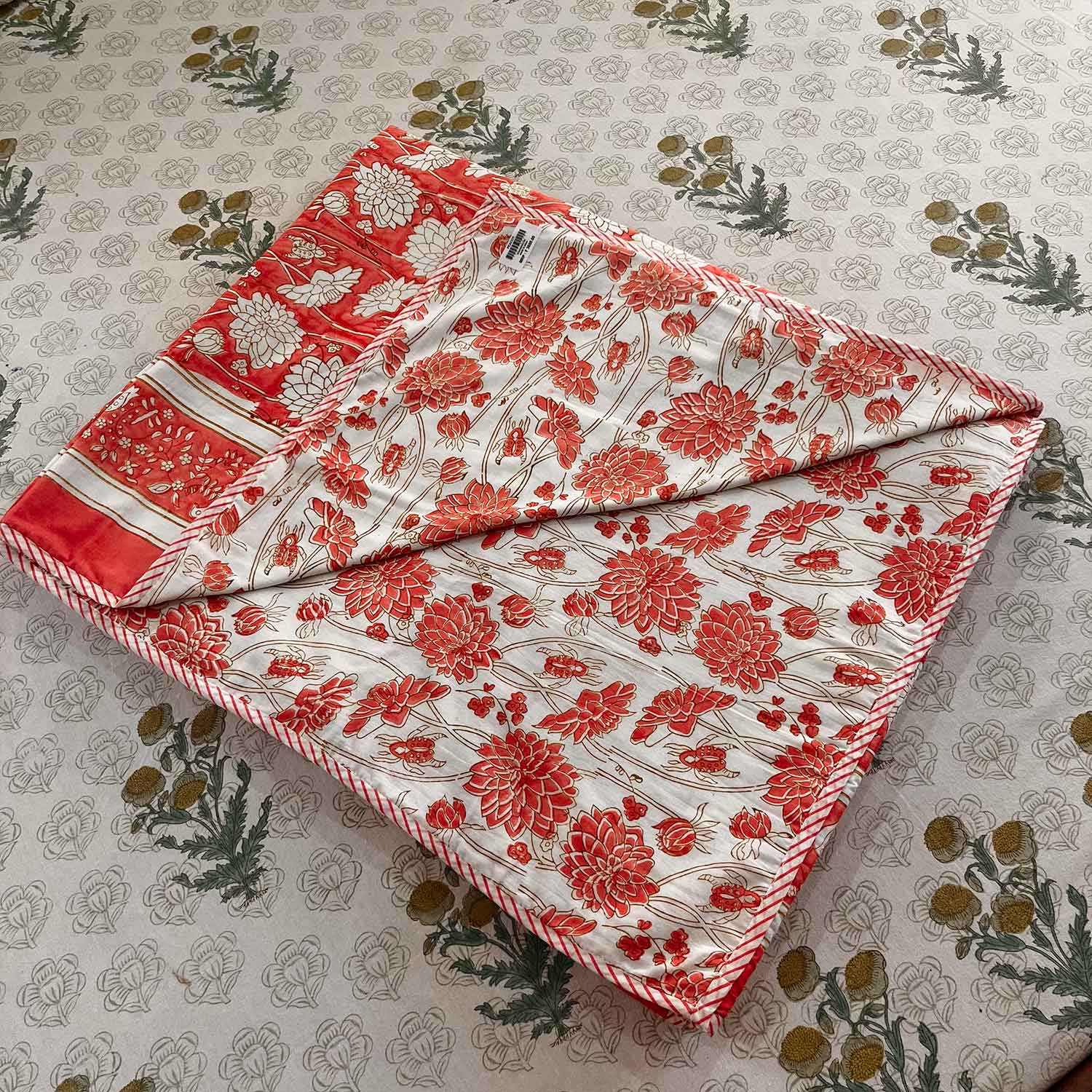 Orange Floral Soft Cotton Printed Doube Bed Dohar- 90 inches x 100 inches