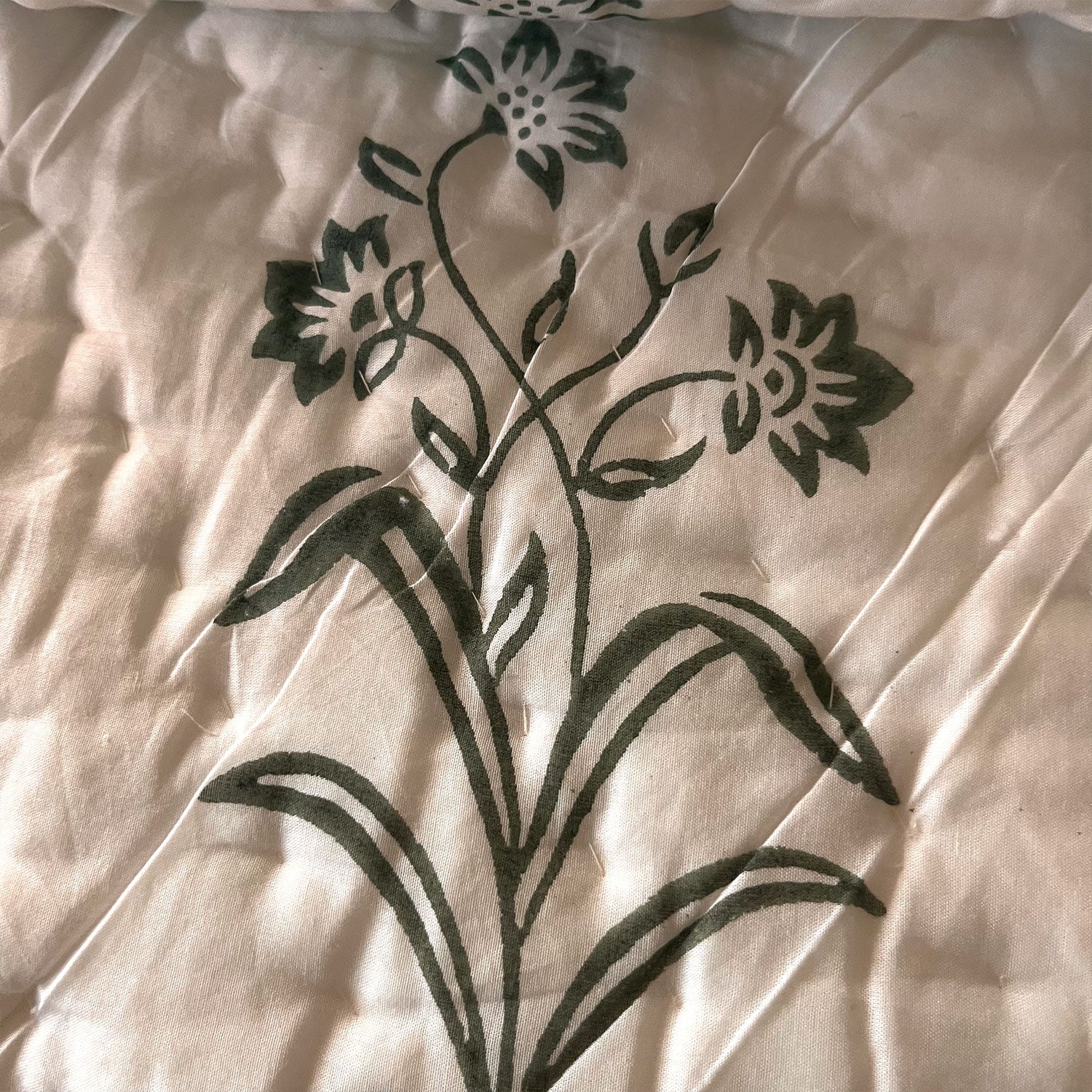 Olive Green Floral Soft Cotton Printed Single Bed Quilt - 60 inches x 90 inches