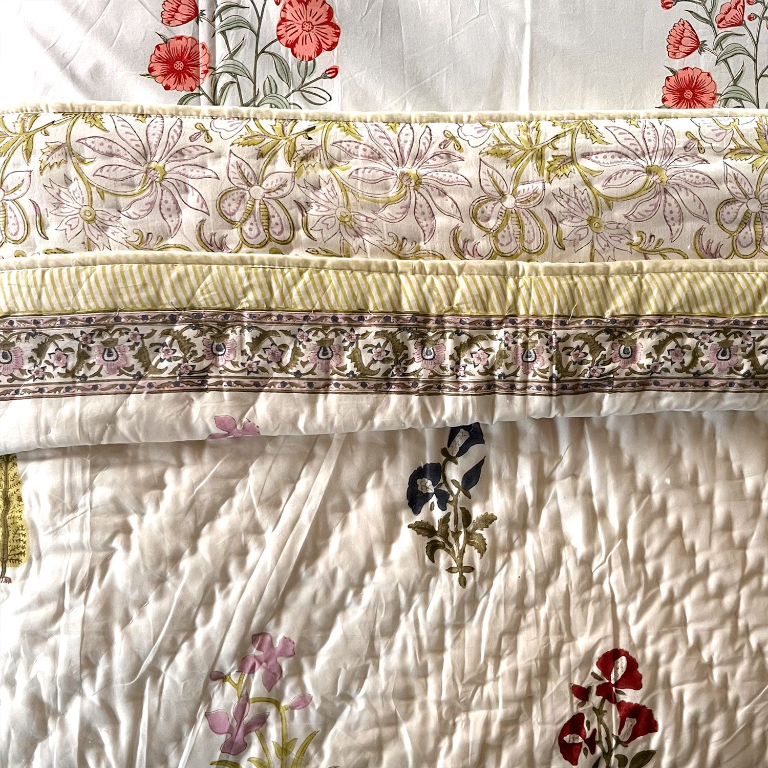 Red & Greenish Floral Soft Cotton Printed Quilt  Single Bed - 60 inches x 90 inches